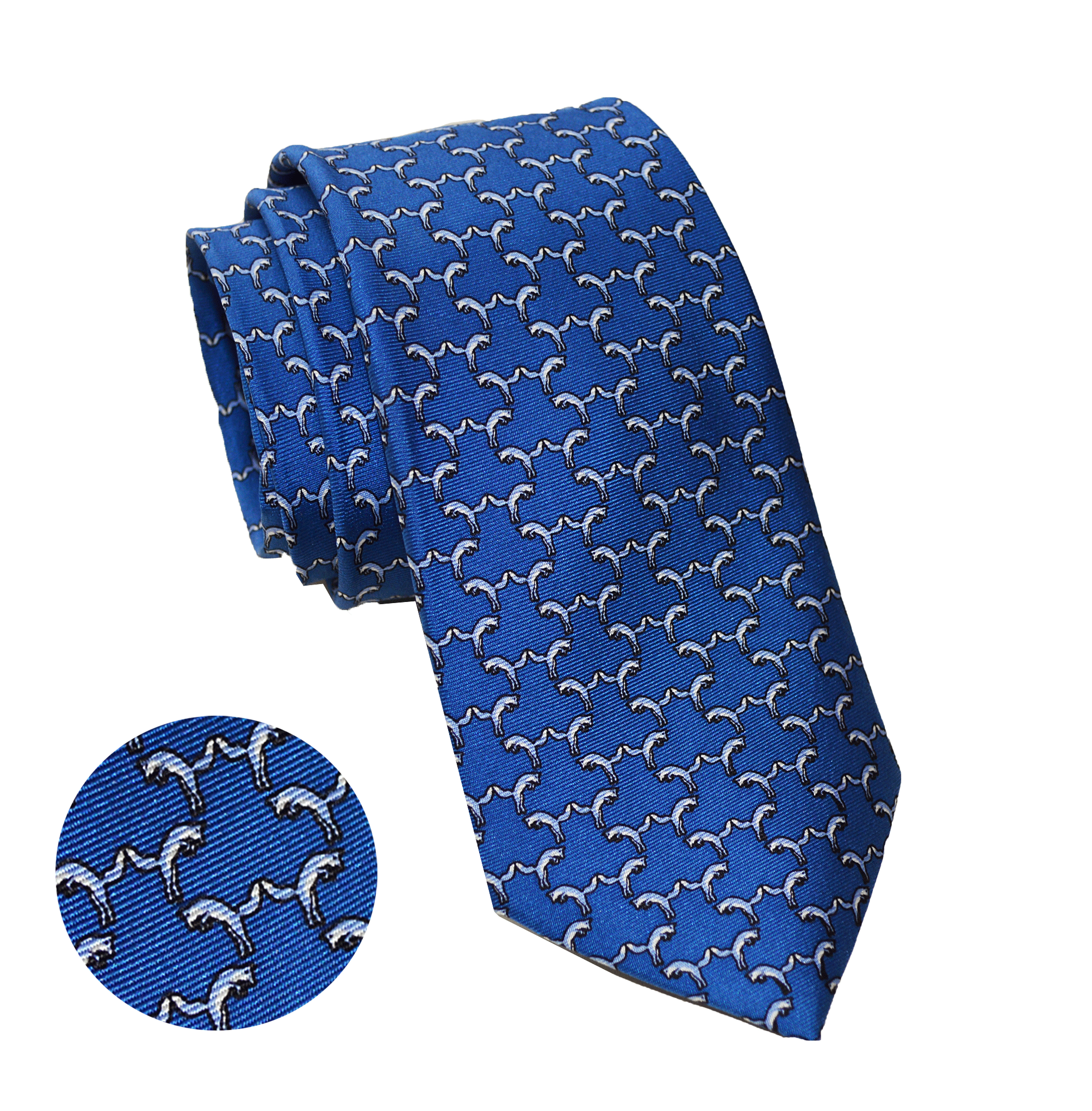 Royal Blue Silk Tie with Light Blue Fox Design - 100% Pure Silk for Men - Perfect for Business, Weddings & Formal Events