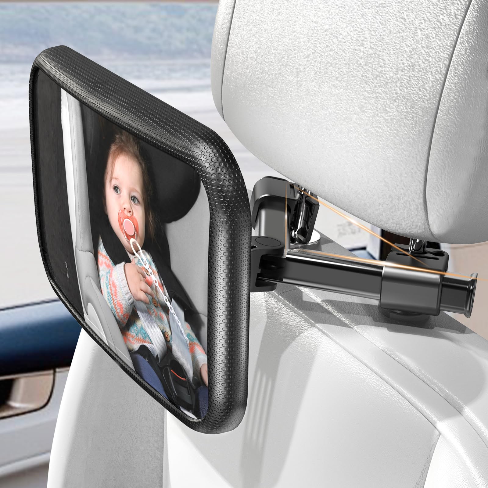 Rukie Baby Car Mirror - Shatterproof 360° Rotating Rear Facing Car Seat Mirror with Hook Clip | Wide Crystal Clear View for Safe Baby Monitoring | Easy to Install | Perfect for Road Trips & Daily Commutes with Infants