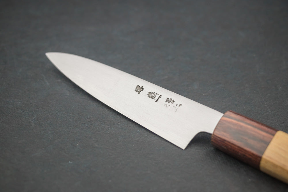 Premium Sakai Kikumori Yoshikazu Tanaka Shironiko Kasumi Petty Knife 120mm - Japanese High Carbon Steel Kitchen Knife for Precise Slicing, Peeling & Garnishing