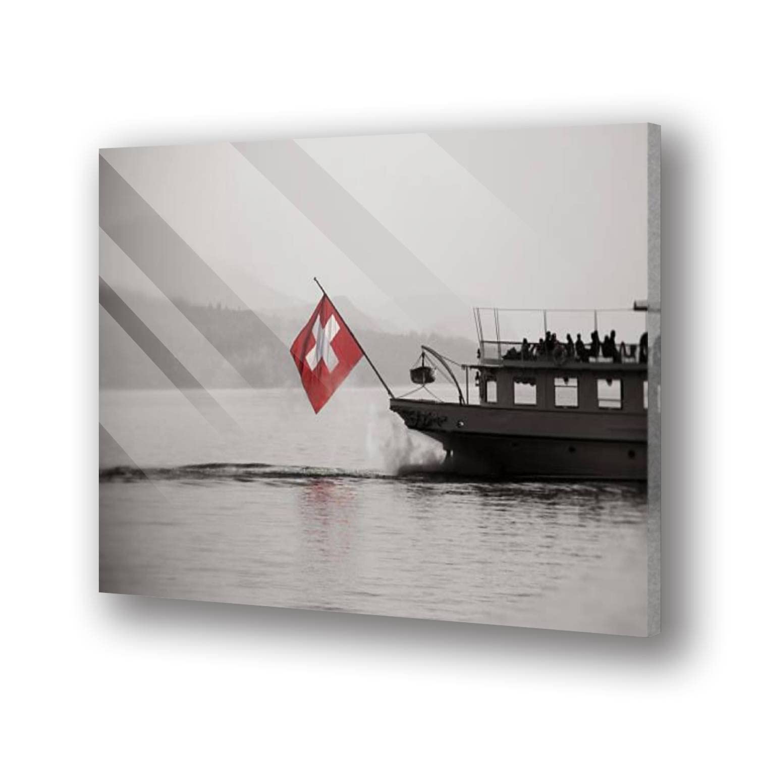 Modern Boat Over Geneva Lake Tempered Acrylic Glass Wall Art - Floating Picture Print for Living Room, Bedroom & Office Decor - Waterproof & Shatterproof Acrylic Artwork for Home, Office or Gift