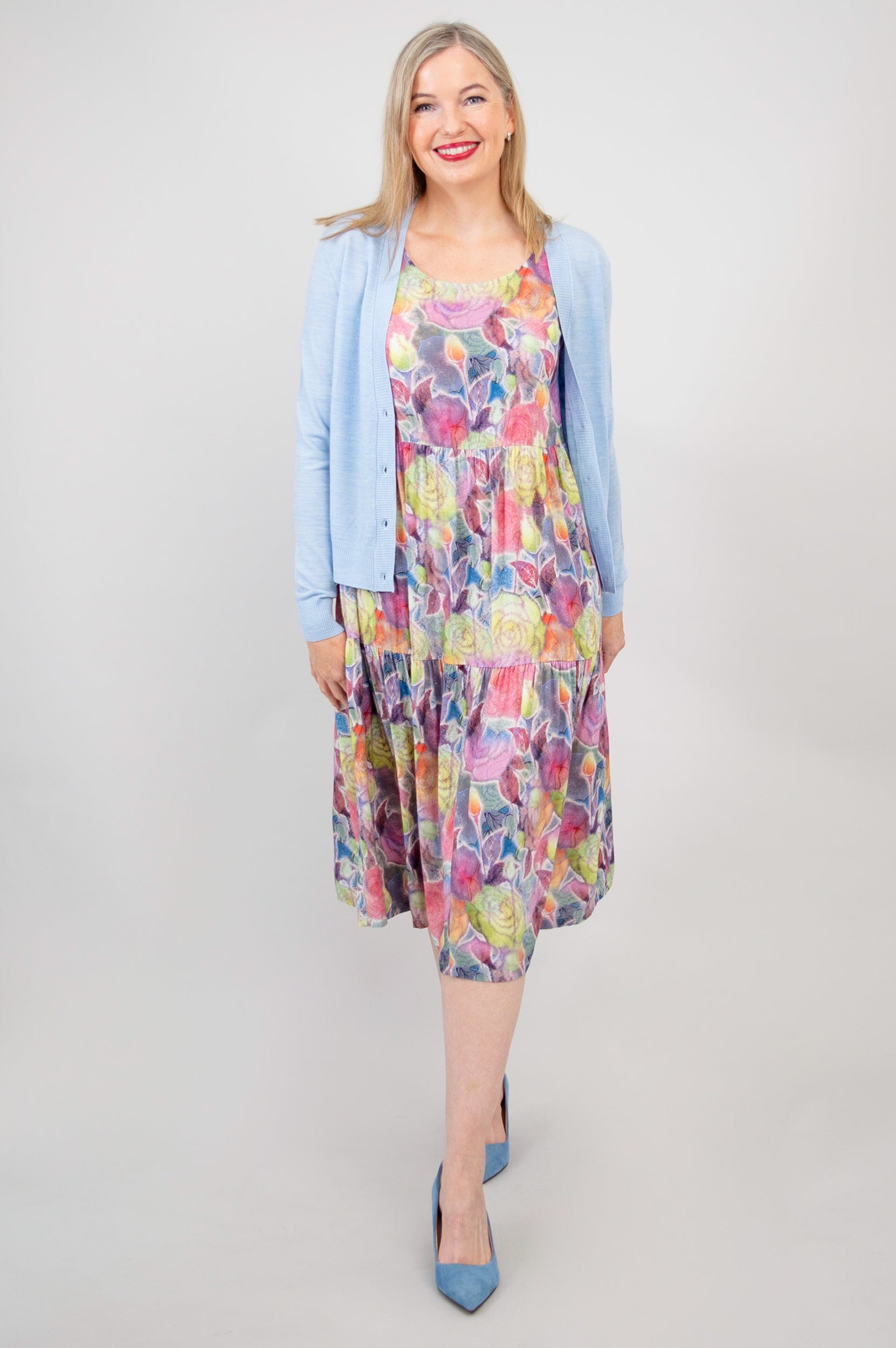 Camila Cardigan - Cerulean Blue Merino Wool Sweater for Women | Cozy Winter Wear & Office Outfit