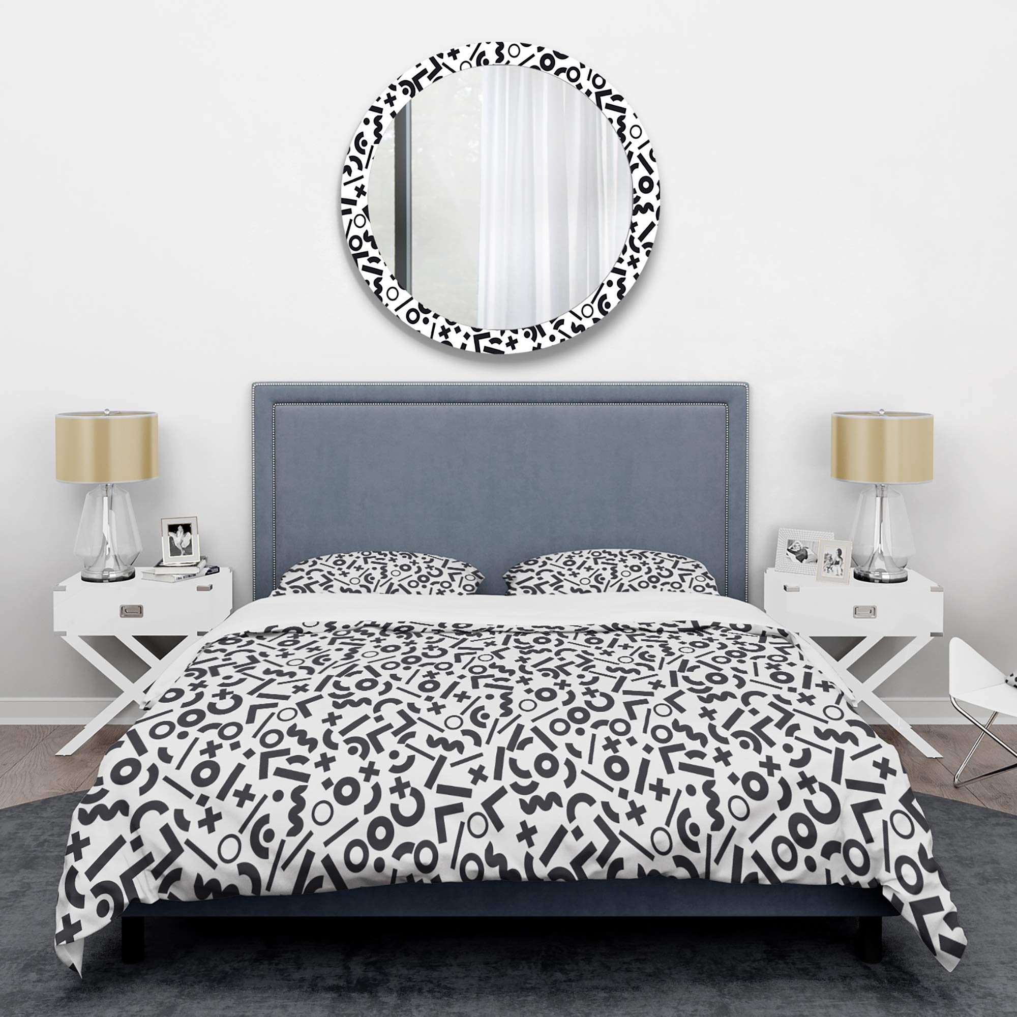Mid-Century Modern Black Geometric Duvet Cover Set - Twin Size, 3-Piece All Season Bedding Set | Perfect for Minimalist & Contemporary Bedroom Decor