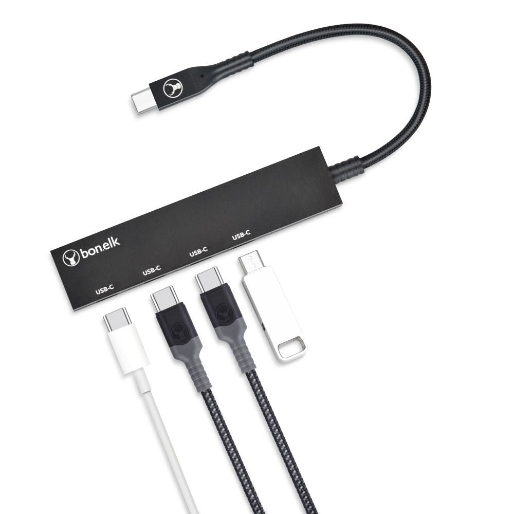 Bonelk 4-Port USB C Hub 3.0 - Slim Aluminum USB C Adapter with Long Life Durability for MacBook Pro/Air, iPad Pro, Dell XPS - Portable for Office, Travel & Home Use (Space Gray)