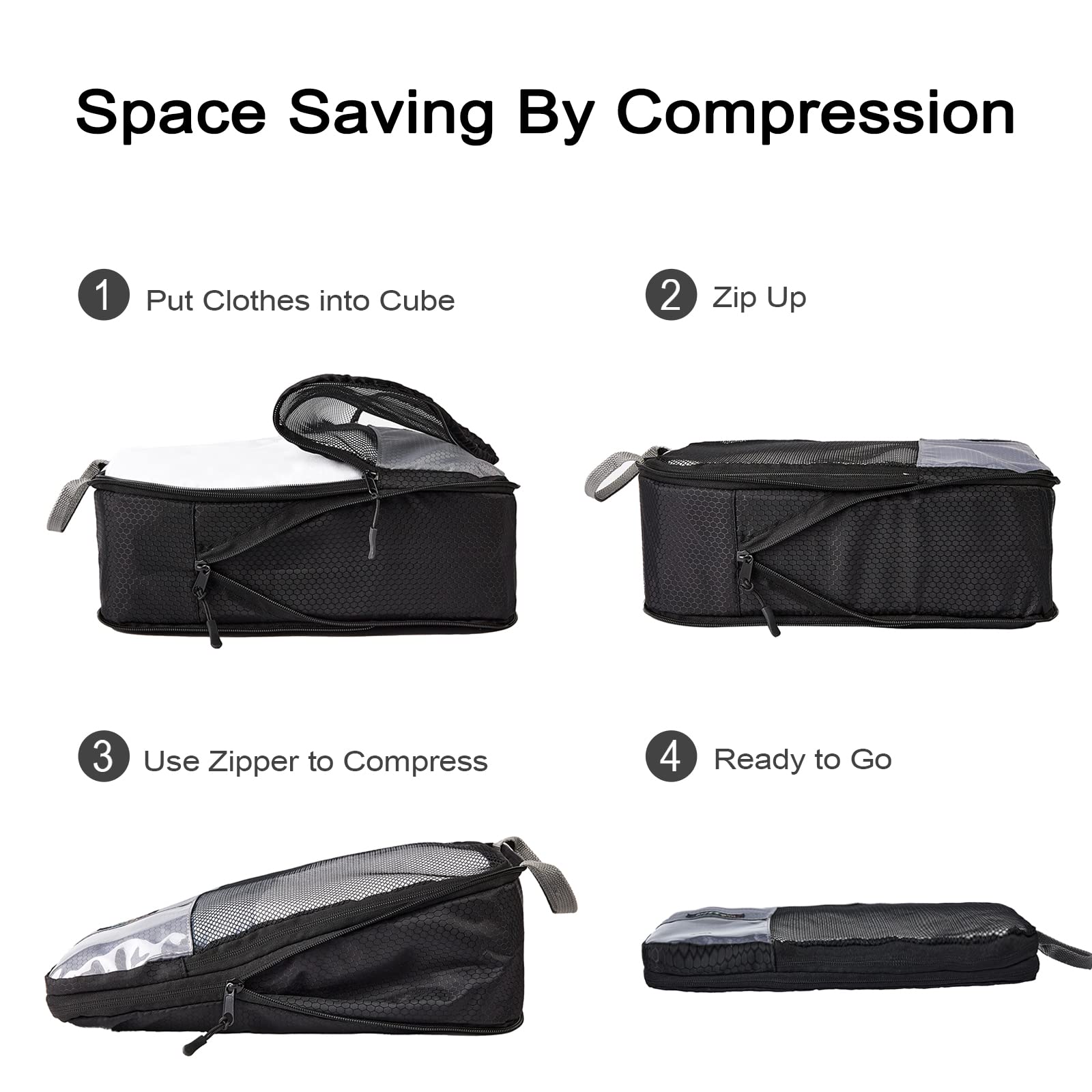 6-Piece Compression Packing Cubes Set - Expandable Travel Luggage Organizer with Toiletry Bag | Space-Saving Packing Solution for Suitcases, Backpacks & Weekend Trips