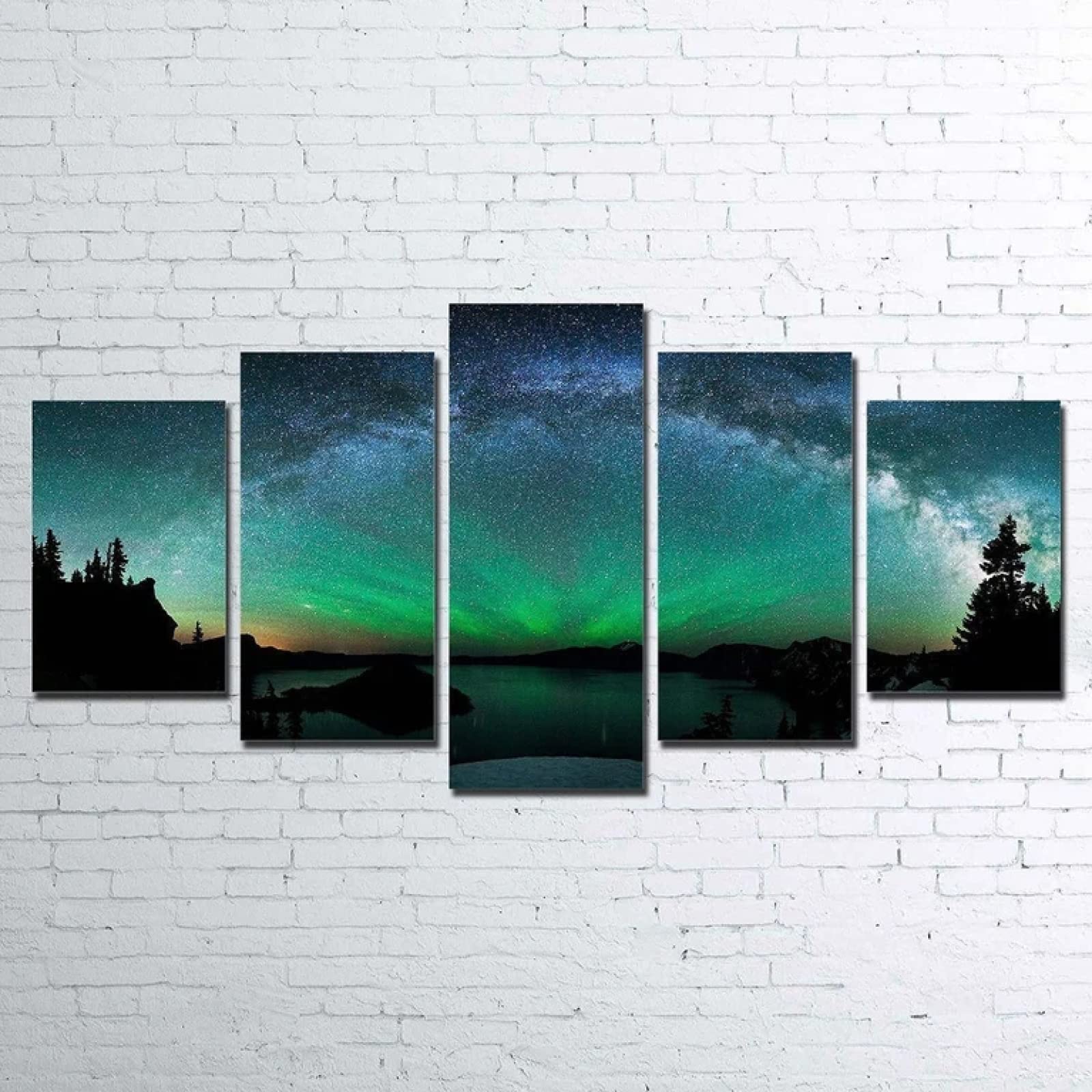 5-Piece Aurora Borealis Canvas Prints Wall Art - Northern Lights Paintings for Living Room, Bedroom & Office Decor - Ready-to-Hang Home Decor Gift Set with Picture Frames