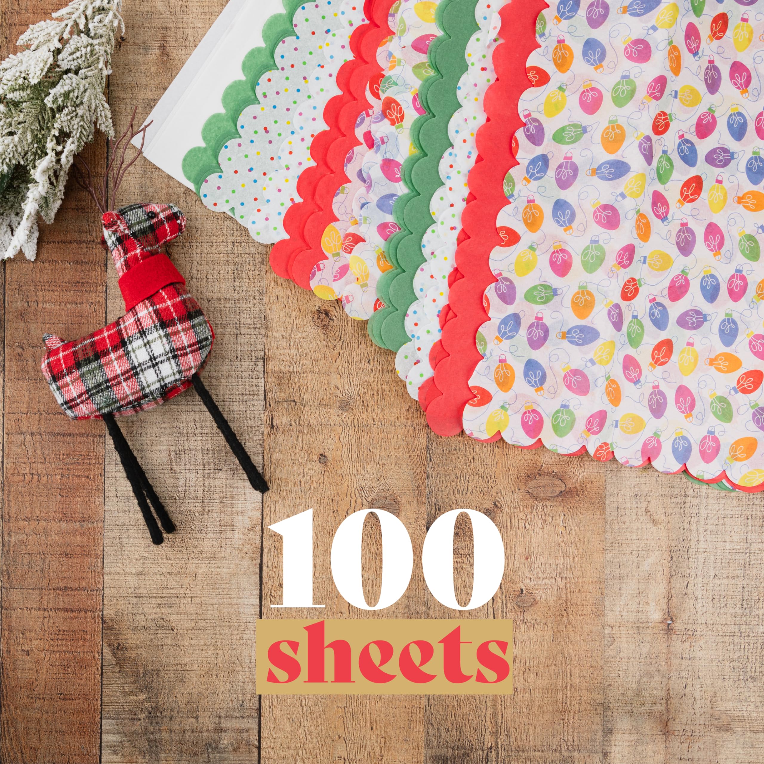 Premium Christmas Tissue Paper for Gift Bags - 100 Sheets Holiday Gift Wrapping Paper Bulk Pack - Perfect for Christmas Presents, Party Favors & Festive Decorations
