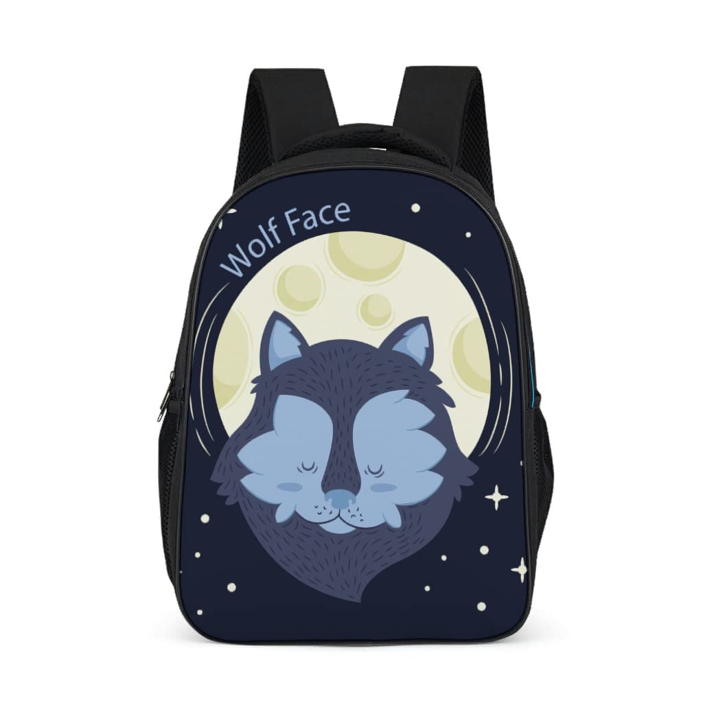 Chhome Kids Backpack with Wolf Face Print - Starry Sky Moon Design for Toddler & Big Students - Durable School Backpack for Daycare, Preschool, and Outdoor Adventures