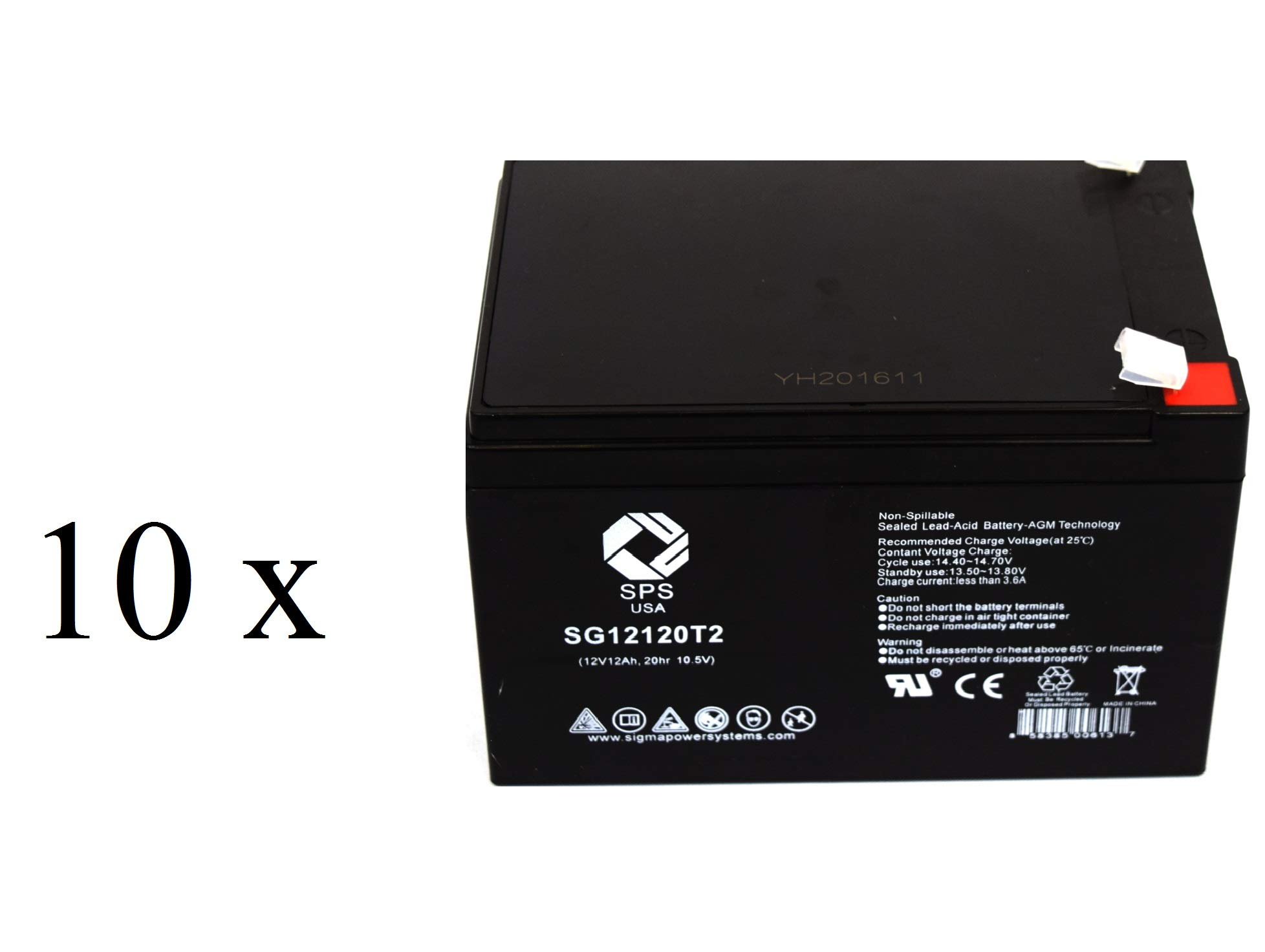 12V 12Ah Replacement Battery for APC Back-UPS 600 UPS - 10 Pack | SPS Brand | Compatible with Home/Office UPS Systems, Emergency Power Backup & Network Equipment