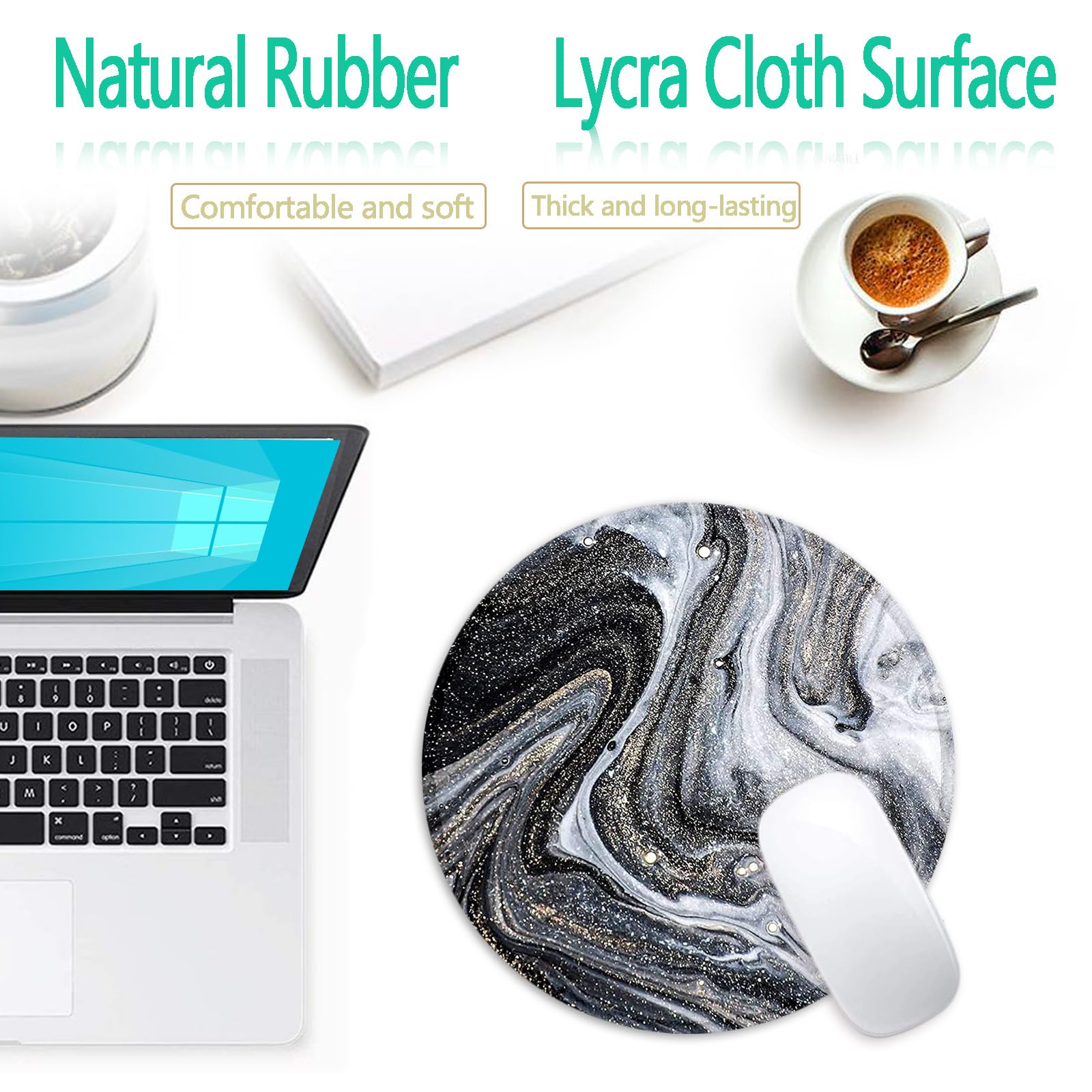 Premium Non-Slip Rubber Base Gaming Mouse Pad with Stitched Edge - Waterproof Round Mousepad (7.87x7.87 Inch) for PC, Laptop, Office & Home Use - Stylish Abstract Marble Design for Smooth Mouse Control