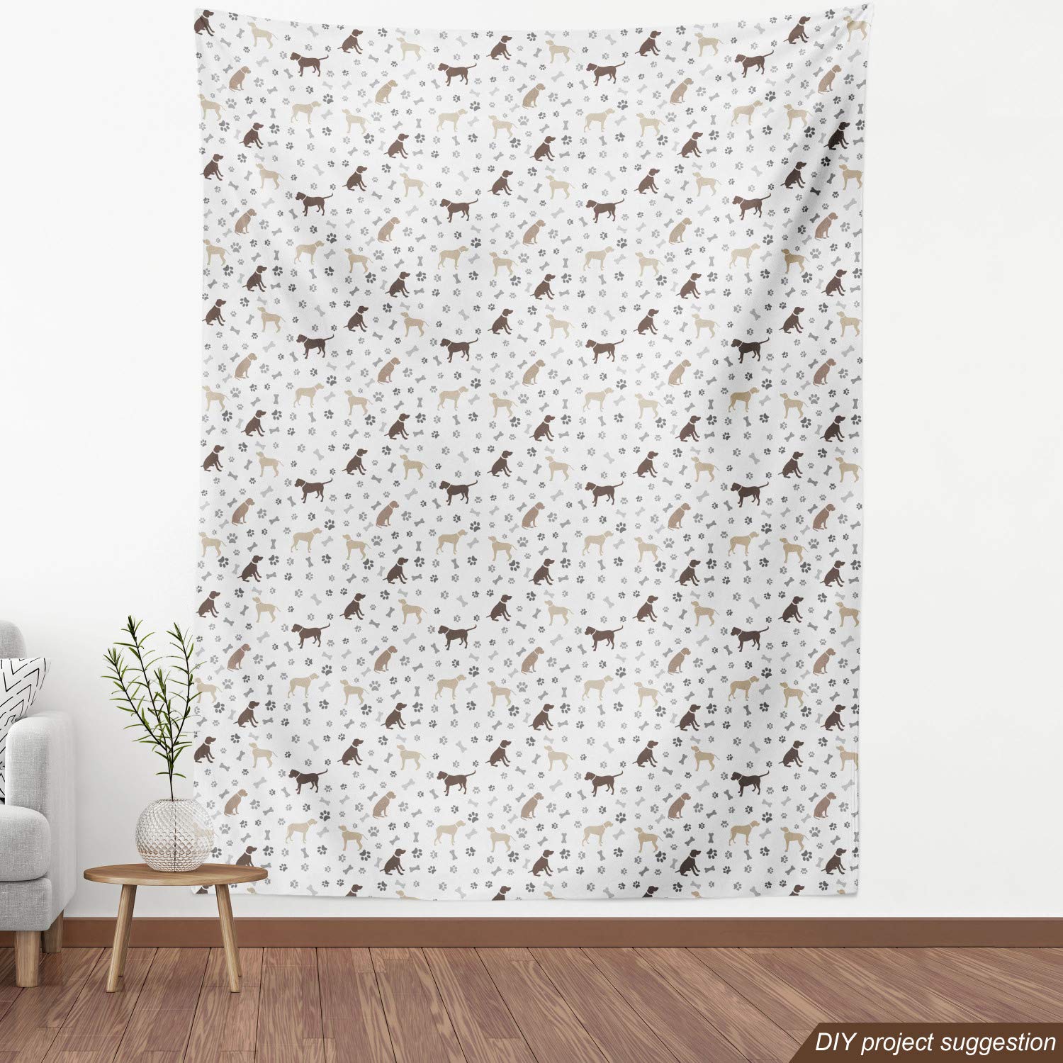 Ambesonne Dog Lover Fabric by The Yard - Paw Print & Dog Silhouette Pattern in Umber Beige | 10 Yards Upholstery Fabric for Home Decor, DIY Projects & Pet Accessories | Perfect for Curtains, Pillows & Dog Bed Covers