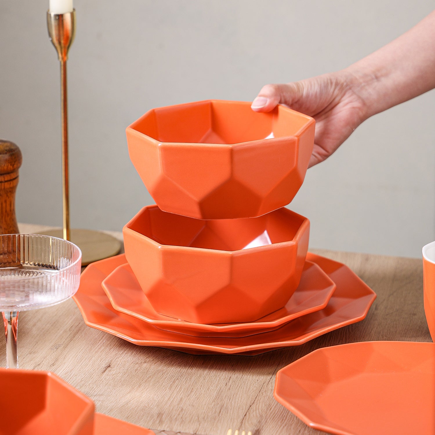 Premium Jamie Porcelain Dinnerware Set - Elegant Orange 12-Piece Tableware for Dining, Entertaining & Special Occasions | Dishwasher & Microwave Safe