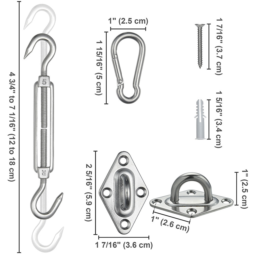 Stainless Steel Fixing Hardware Kit - Pad Eye Turnbuckle & Carabiner Set (6-Piece) for Marine, RV, and Outdoor Equipment Repair | Heavy Duty Construction & Rustproof