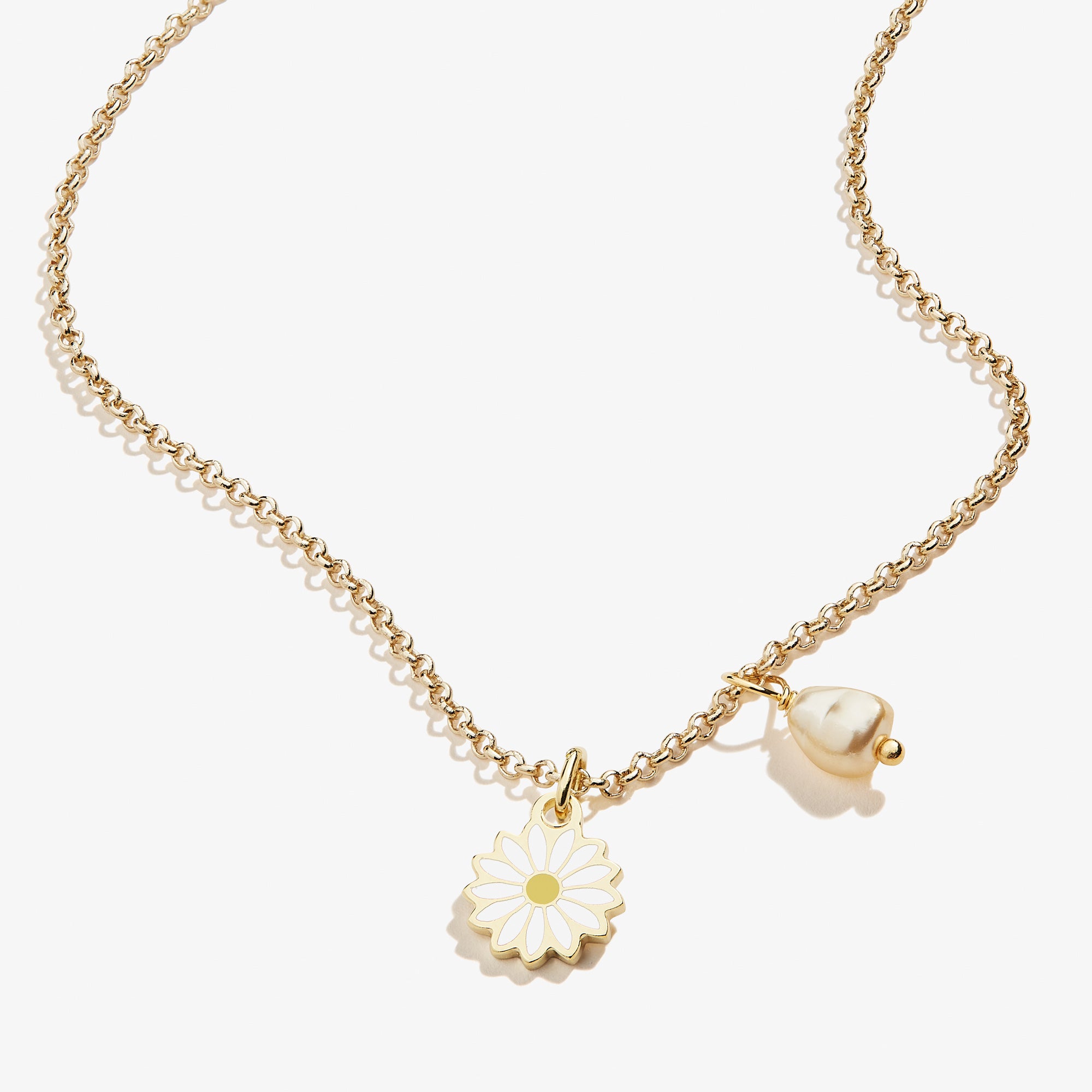 Elegant Daisy & Pearl Duo Charm Necklace for Women - Perfect for Weddings, Anniversaries, and Special Occasions