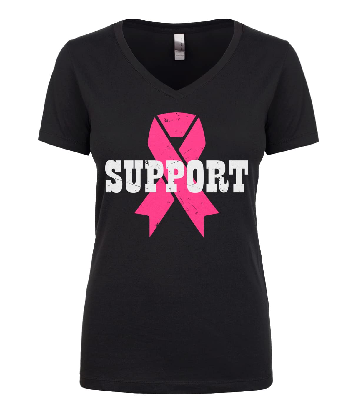 Cybertela Women's Pink Ribbon Breast Cancer Awareness V-Neck T-Shirt - Supportive Juniors Tee for Fundraisers, Walks & Everyday Wear