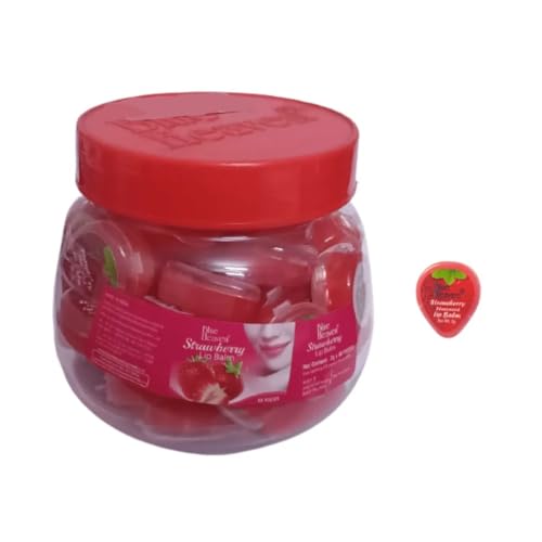 Blue Heaven Strawberry Flavored Lip Balm - 48 Pcs Jar Pack, Moisturizing & Nourishing Lip Care for Dry & Chapped Lips - Perfect for Daily Use, Gifts, and Travel Essentials