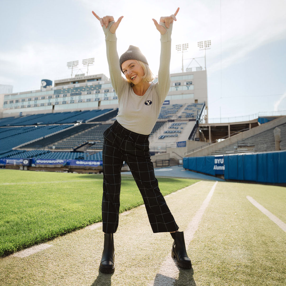 BYU Go Long Crew Sweatshirt - Soft Striped Pullover for Men & Women - Casual Comfort Wear for Workout, Lounge & Everyday Style