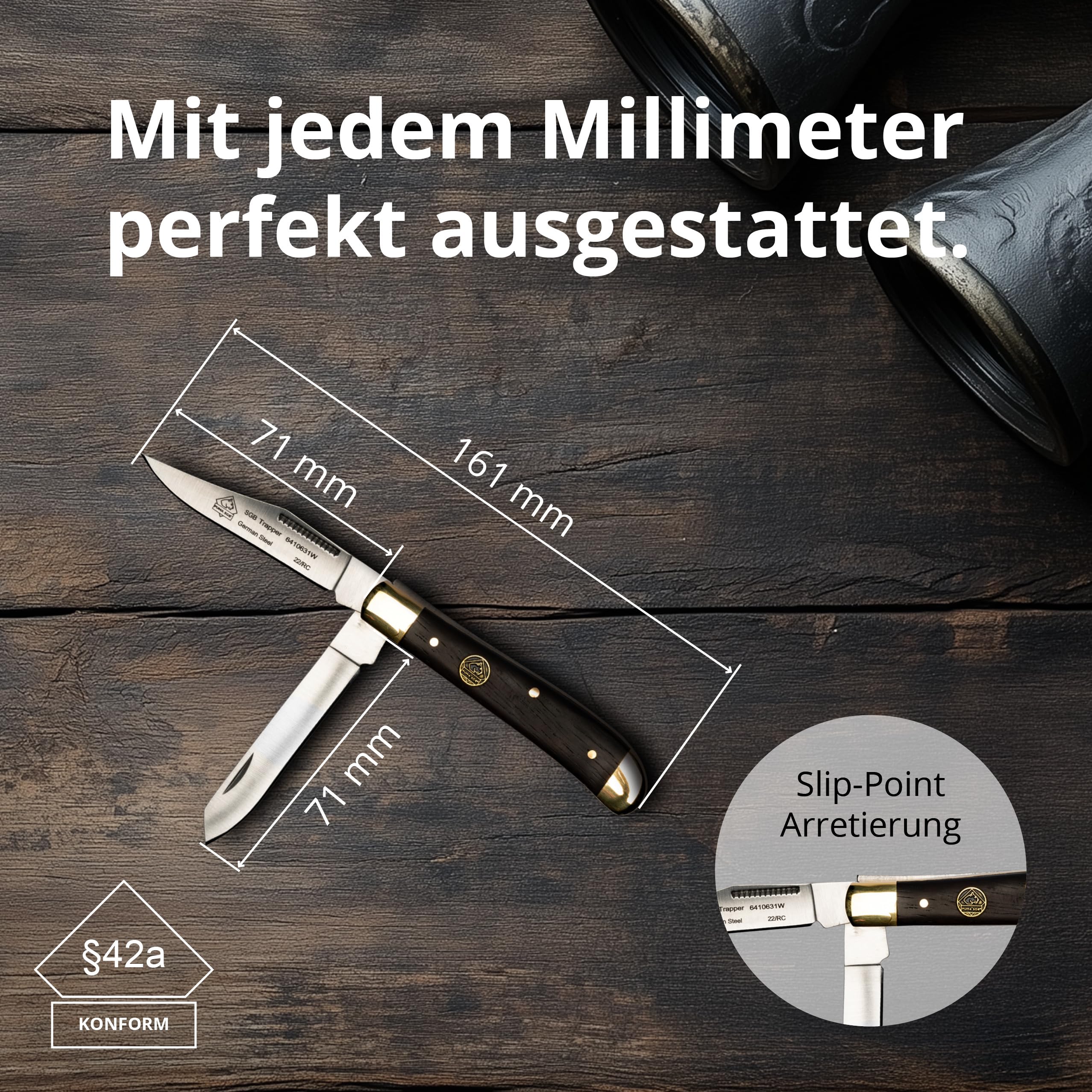 Puma Knives Trapper SGB - Premium Jacaranda Wood Handle Folding Pocket Knife for Hunting, Camping & Outdoor Adventures