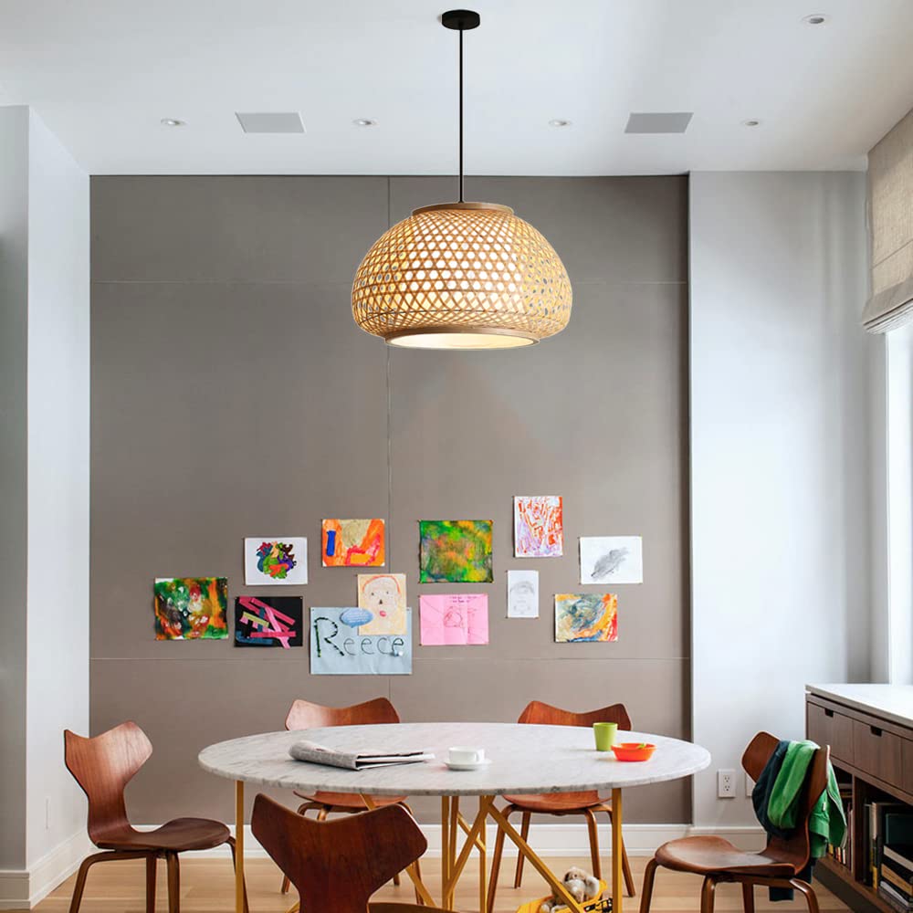 KWOKING Handmade Retro Bamboo Dome Flush Mount Ceiling Light - 19.5