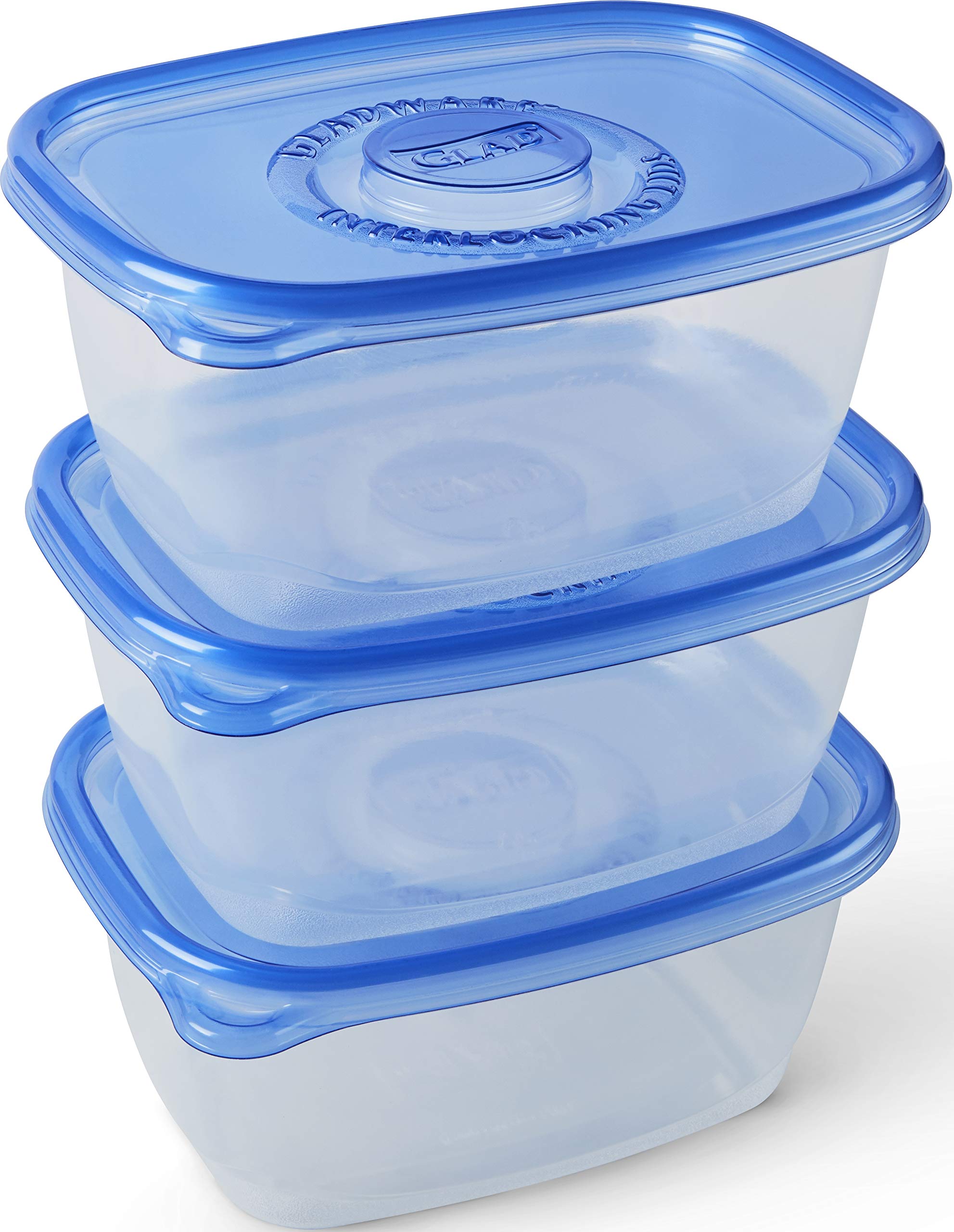 GladWare Deep Dish Food Storage Containers - 3 Pack Large Rectangle Containers with Airtight Glad Lock Seal, Holds 64oz (2L) | BPA-Free, Microwave & Freezer Safe | Perfect for Meal Prep, Leftovers & Bulk Food Storage