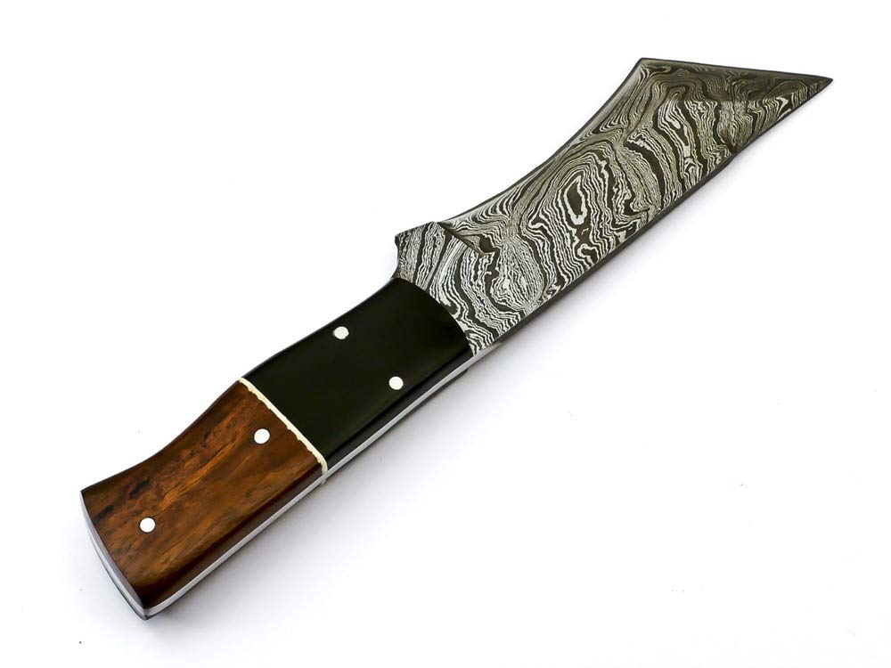 Premium Damascus Steel Tanto Hunting Knife - Custom Handmade Skinning Knife with Rosewood Handle & Genuine Leather Sheath | Outdoor Survival Gear, Camping, Bushcraft, Hunting Accessories (Model S-6468)
