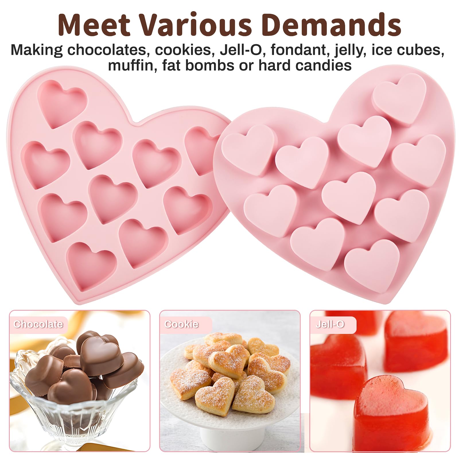 JOERSH 4-Piece Heart Silicone Mold Set - Non-Stick Baking Molds for Chocolate, Candy, Cake, Pudding, Jelly & Soap Making - Perfect for Valentine's Day Gifts, DIY Crafts & Home Baking Decorations