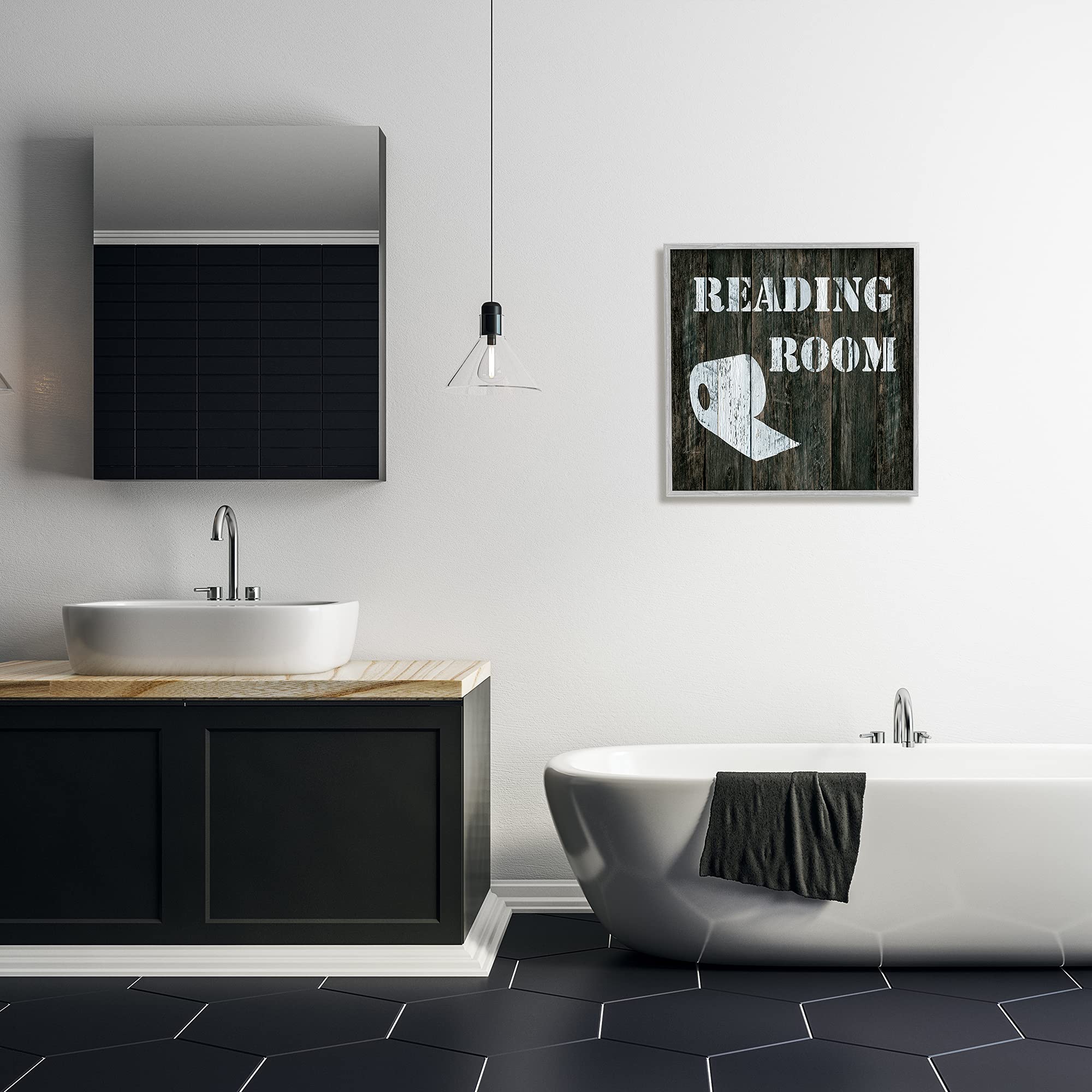 Stupell Industries 'Reading Room Phrase' Rustic Bathroom Decor - Gray Framed Wall Art by Carol Robinson, 24x24 Inches, Brown - Perfect for Farmhouse Bathrooms, Powder Rooms & Cozy Living Spaces