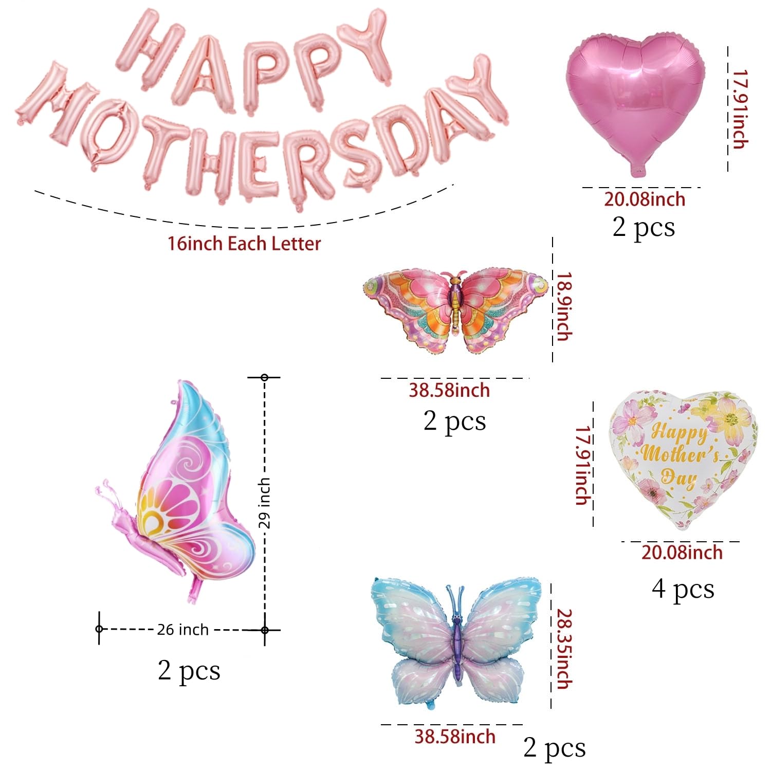 16 Inch Best Mom Ever Balloon Set - Happy Mother's Day Birthday Party Decorations (Blue Butterfly Design) - Perfect for Mother's Day Celebrations, Baby Showers, and Family Gatherings