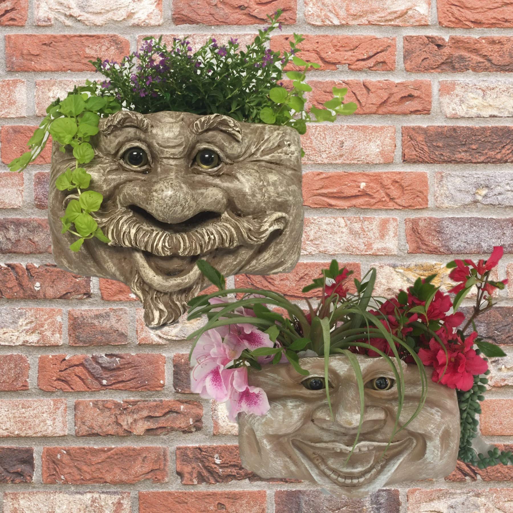 Uncle Nate and Aunt Minnie Stone Wash Face Statue Planter - Outdoor Garden Decor for Patio, Lawn & Tree Planting | Perfect for Home, Yard & Garden Decoration