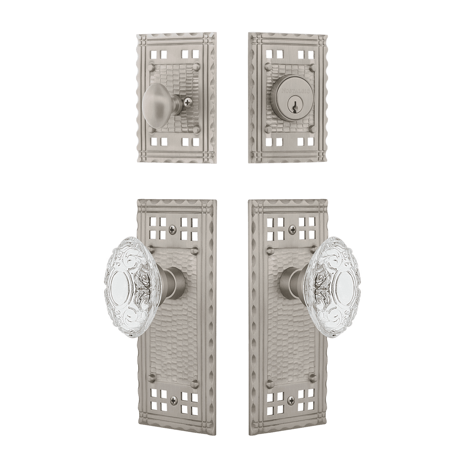 Craftsman Entry Door Set with Crystal Victorian Knob in Satin Nickel Finish - Perfect for Victorian Style Homes & Classic Interior Decor
