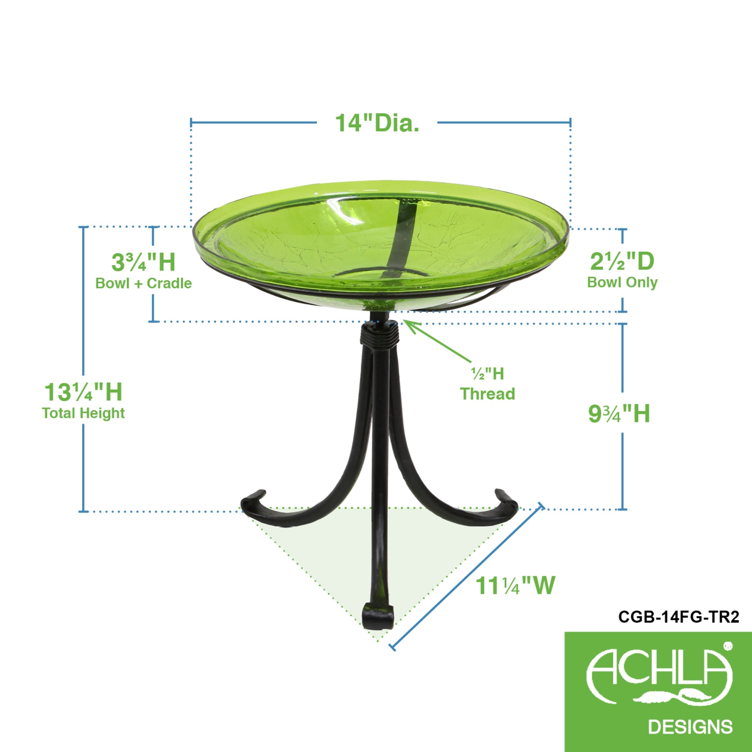 Fern Green Crackle Glass Birdbath Bowl for Garden Decor - Handmade Outdoor Bird Feeder with Crackled Texture, Perfect for Attracting Birds to Your Backyard or Patio