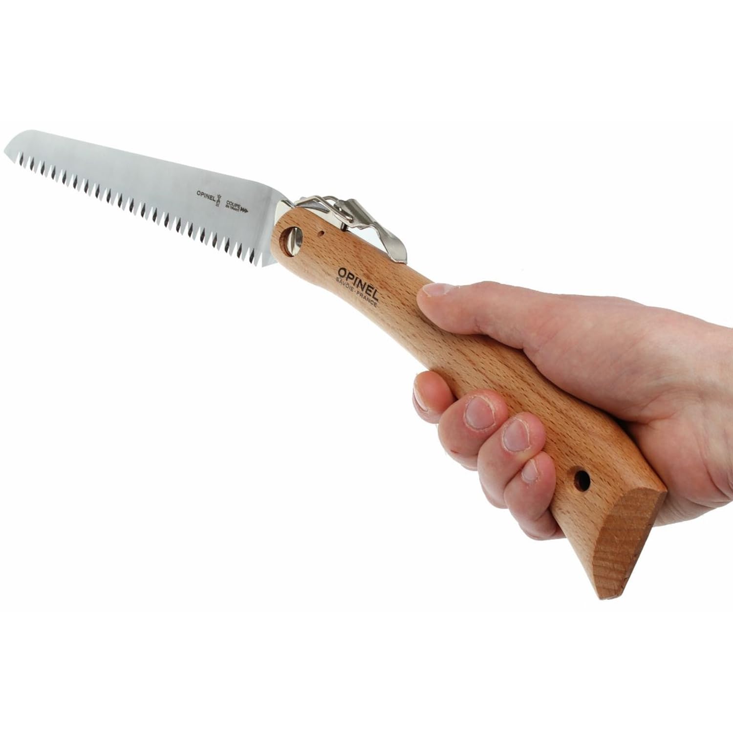 Opinel No.12 Folding Saw - Carbon Steel Pruning Saw with Beechwood Handle for Gardening, Camping & Outdoor Activities | Compact Folding Design for Tree Trimming, Bushcraft & Woodworking