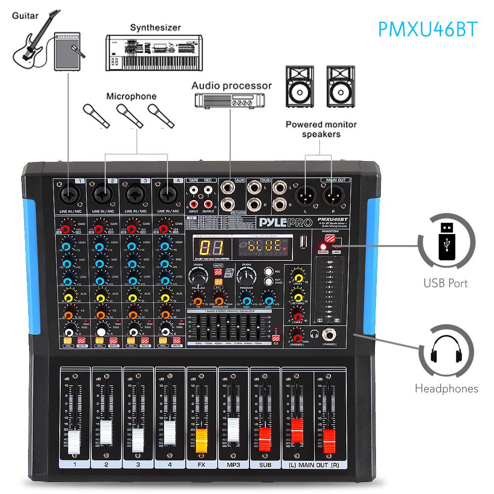 4-Channel Bluetooth DJ Mixer for Professional Studio Audio - Perfect for Live Performances, Home Recording & Music Production