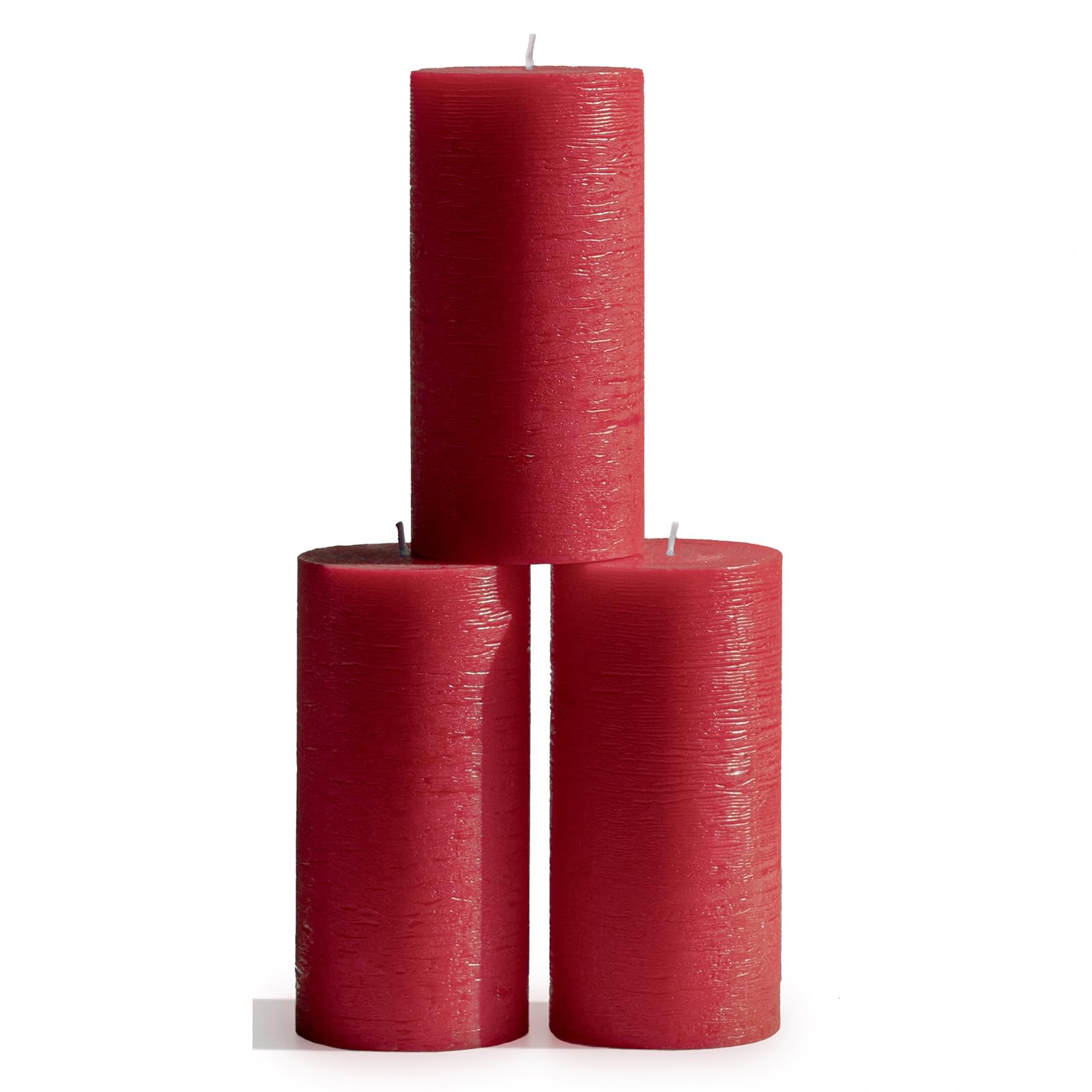 Premium CANDWAX 3x6 Inch Unscented Pillar Candles Set of 3 - Rustic Decorative No-Drip Candles for Wedding Centerpieces & Home Decor - Bordeaux Red Large Candles Perfect for Romantic Dinners, Holiday Tablescapes & Cozy Interior Lighting