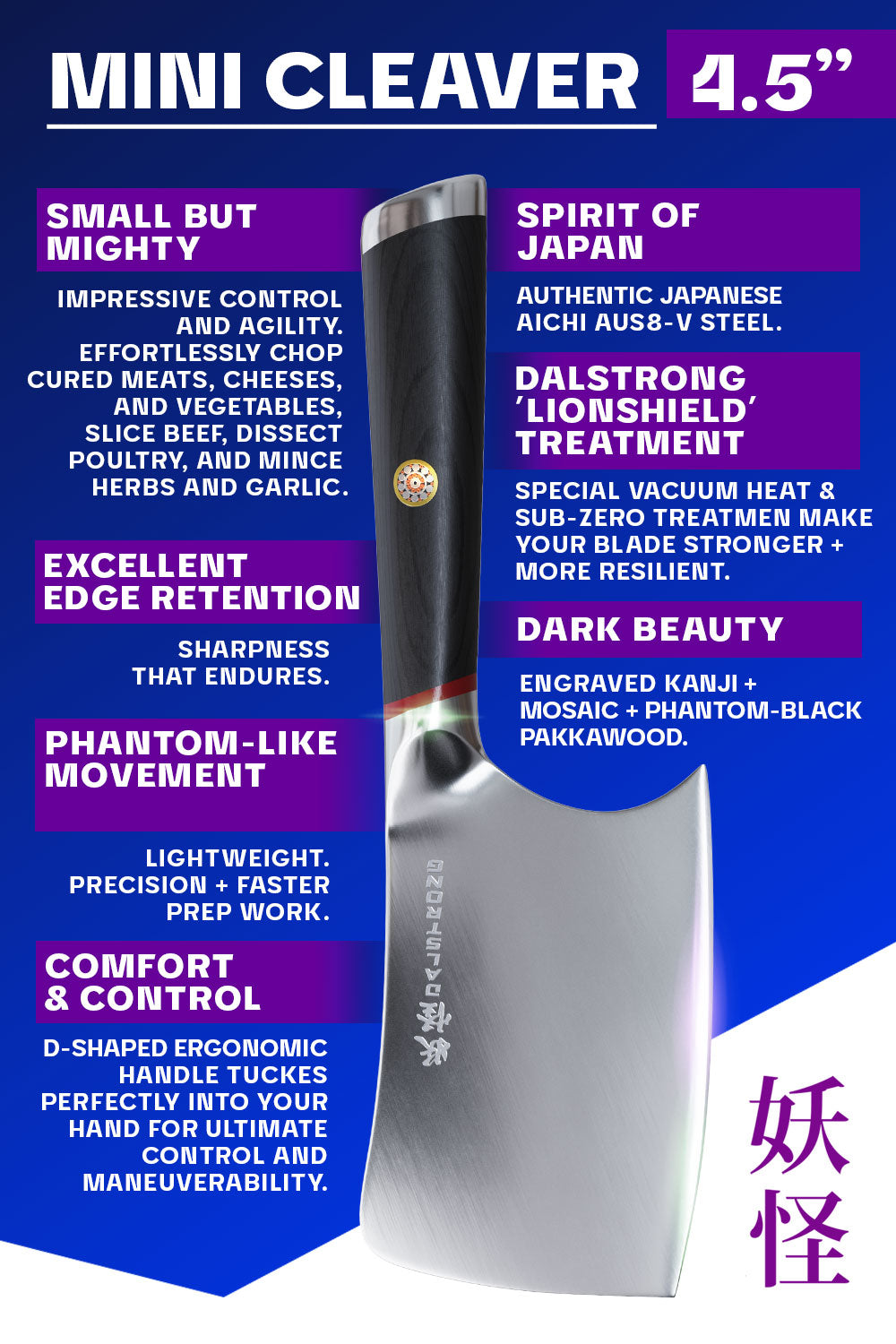 Dalstrong Phantom Series Mini Cleaver Knife 4.5 Inch - Premium Kitchen Knife for Meat Cutting, Vegetable Chopping & Food Prep | Perfect for Home Chefs & Professional Kitchens
