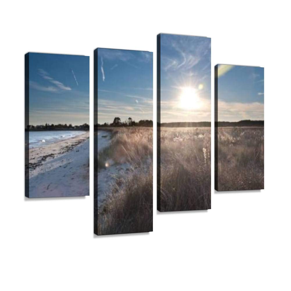 HIPOLOTUS 4-Panel Canvas Wall Art - Norfolk Virginia Beach Sunset Painting, Stretched & Framed Ready to Hang | Coastal Decor for Living Room, Bedroom & Office