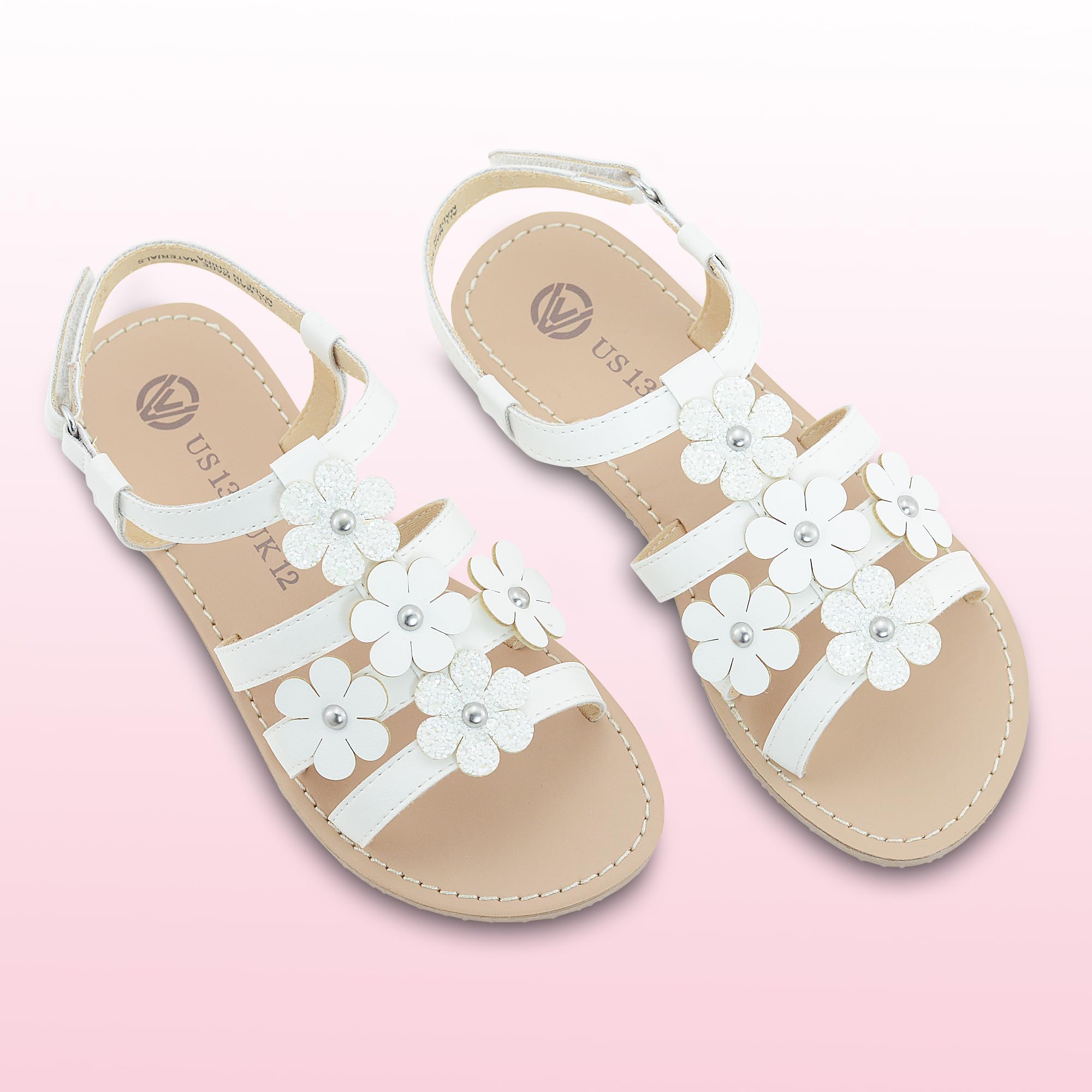 Girls Summer Sandals - Kids Flat Strap Sandals with Flower Design, Open Toe Casual Shoes for Beach, Park & Outdoor Play