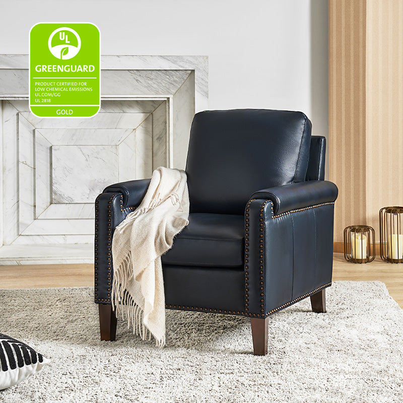 Nathaniel Transitional Style Genuine Leather Armchair - Premium Brown Leather Lounge Chair for Living Room, Office & Study - Comfortable Reading Chair with Padded Seat & Wooden Legs