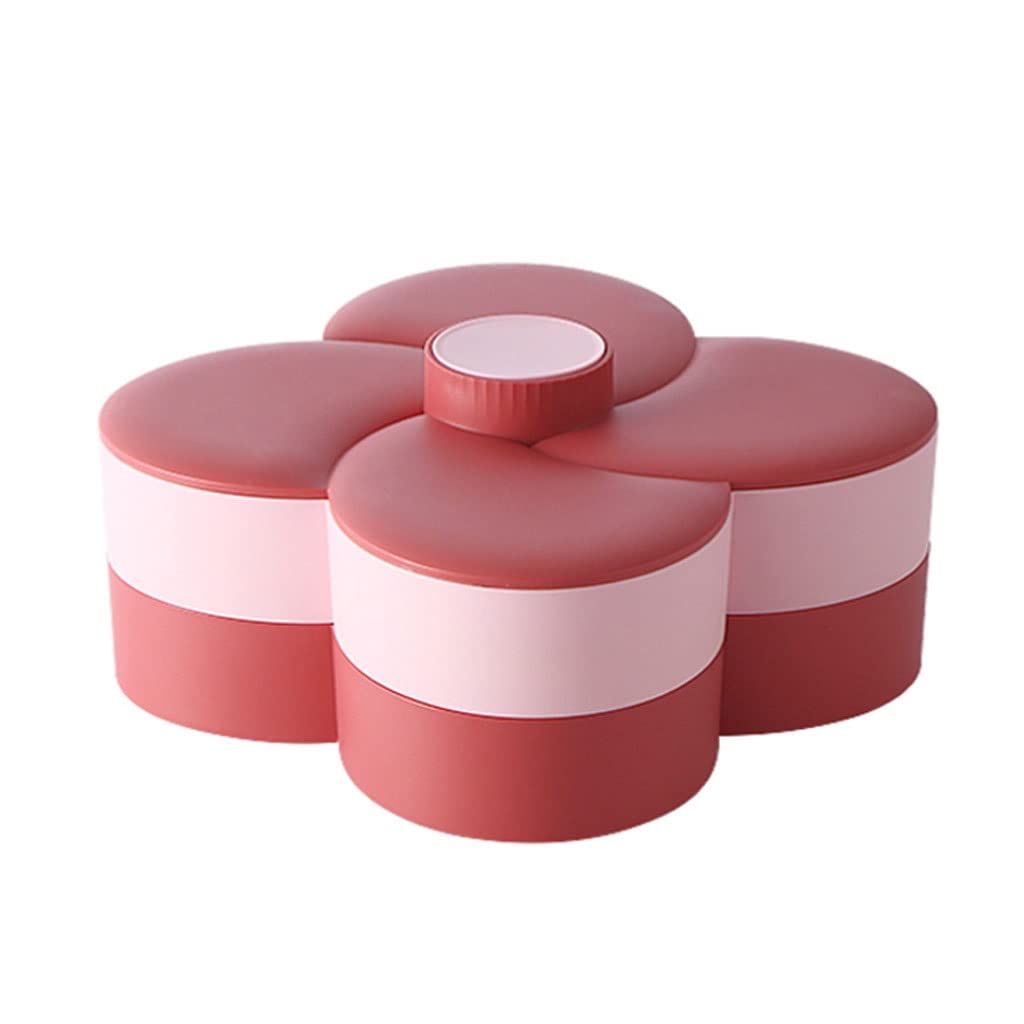 Creative Rotating Double-Layer Fruit Bowl - Plastic Petal Design for Snacks, Candy, Nuts Storage | Kitchen & Dining Organizer | Perfect for Parties, Home Decor & Gift Giving (Red Pink)