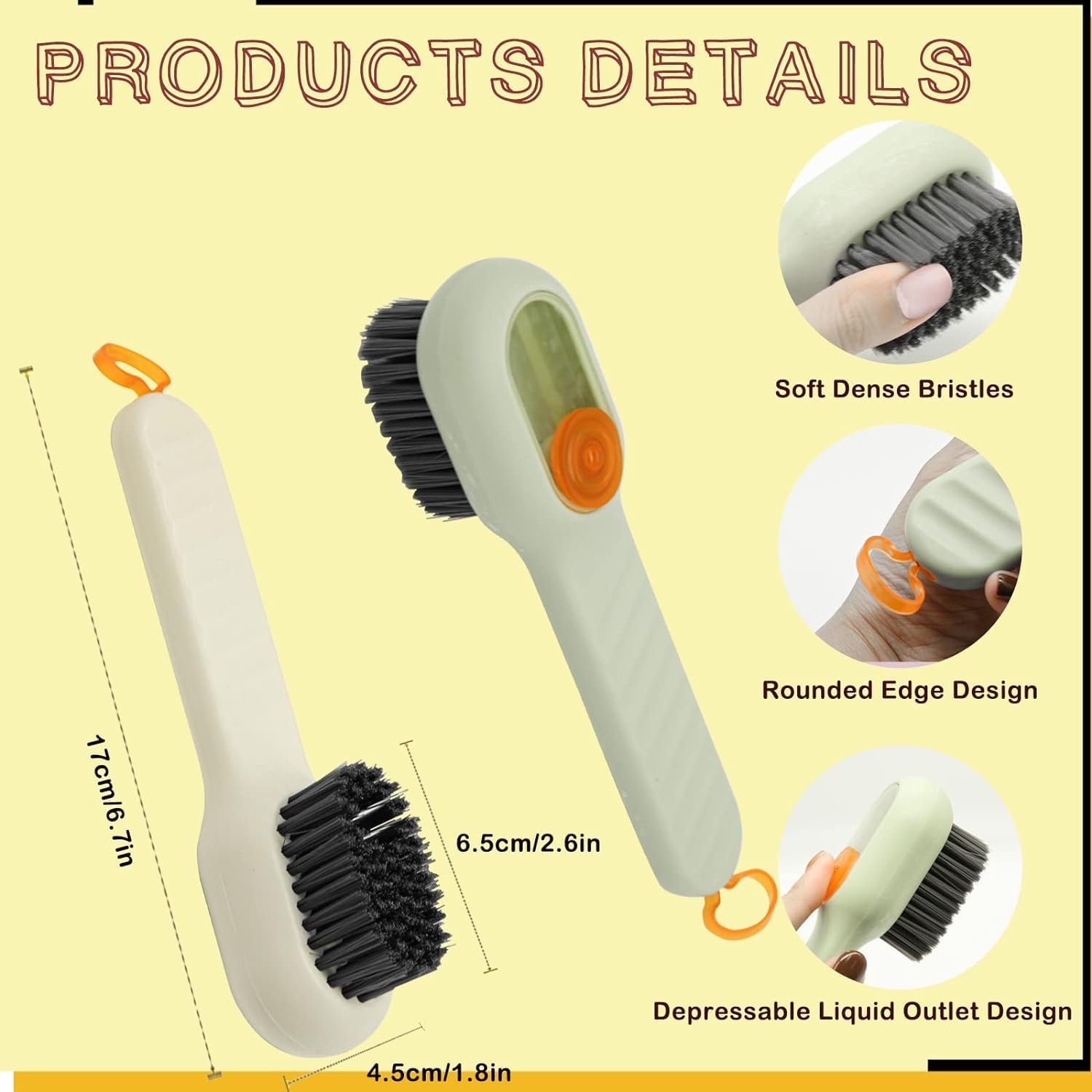 Multifunctional Liquid Shoe Brush with Soap Dispenser - Long Handle Press-Type Cleaner with Refillable Liquid Cartridge (Pack of 1) - Perfect for Sneakers, Boots & Leather Shoes Cleaning at Home or On-The-Go