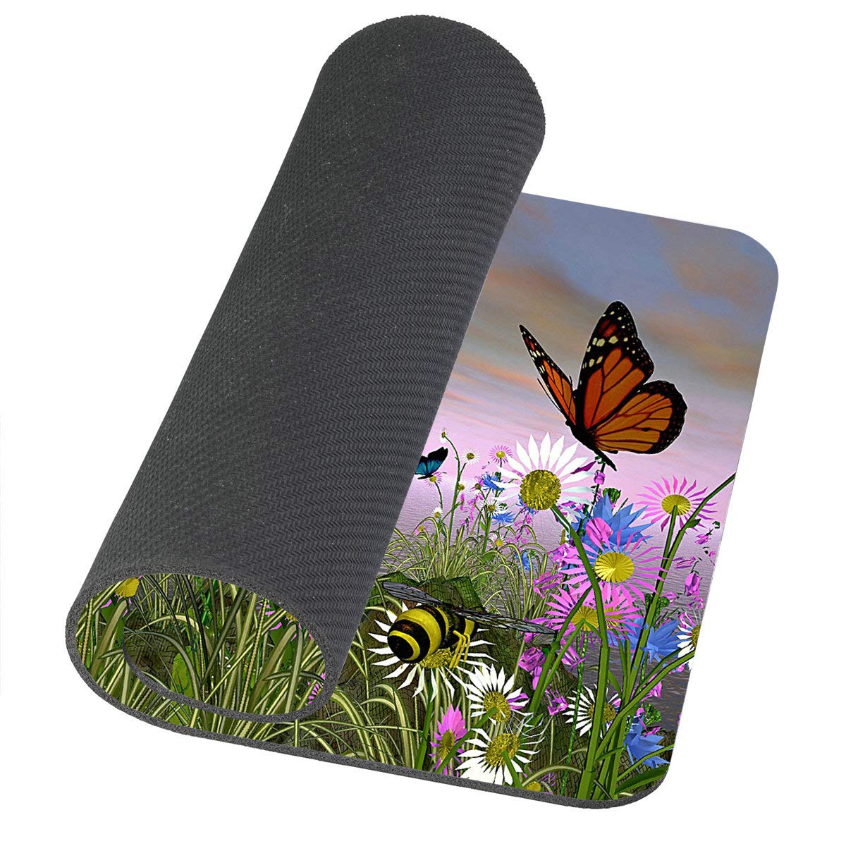 Custom Rectangle Mouse Pad with Butterflies in Daisy Fields - Non-Slip Rubber Gaming Mouse Pad for Computer & Laptop - Perfect for Office, Gaming, and Home Workspace