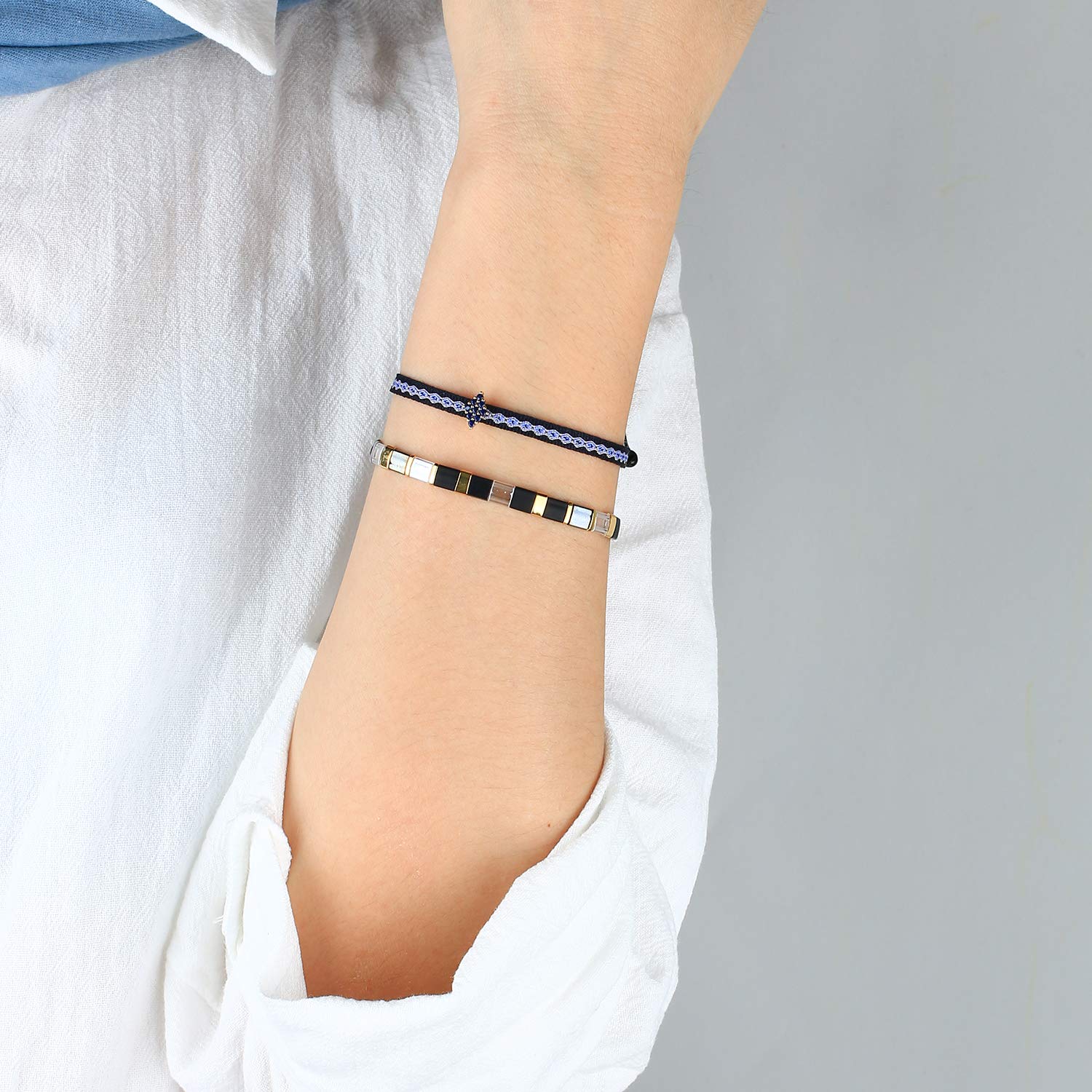 KELITCH Women's Adjustable Friendship Bracelets with Star Charm - Colorful Silk Rope Stackable Bracelets for Best Friends, Gifts & Everyday Wear