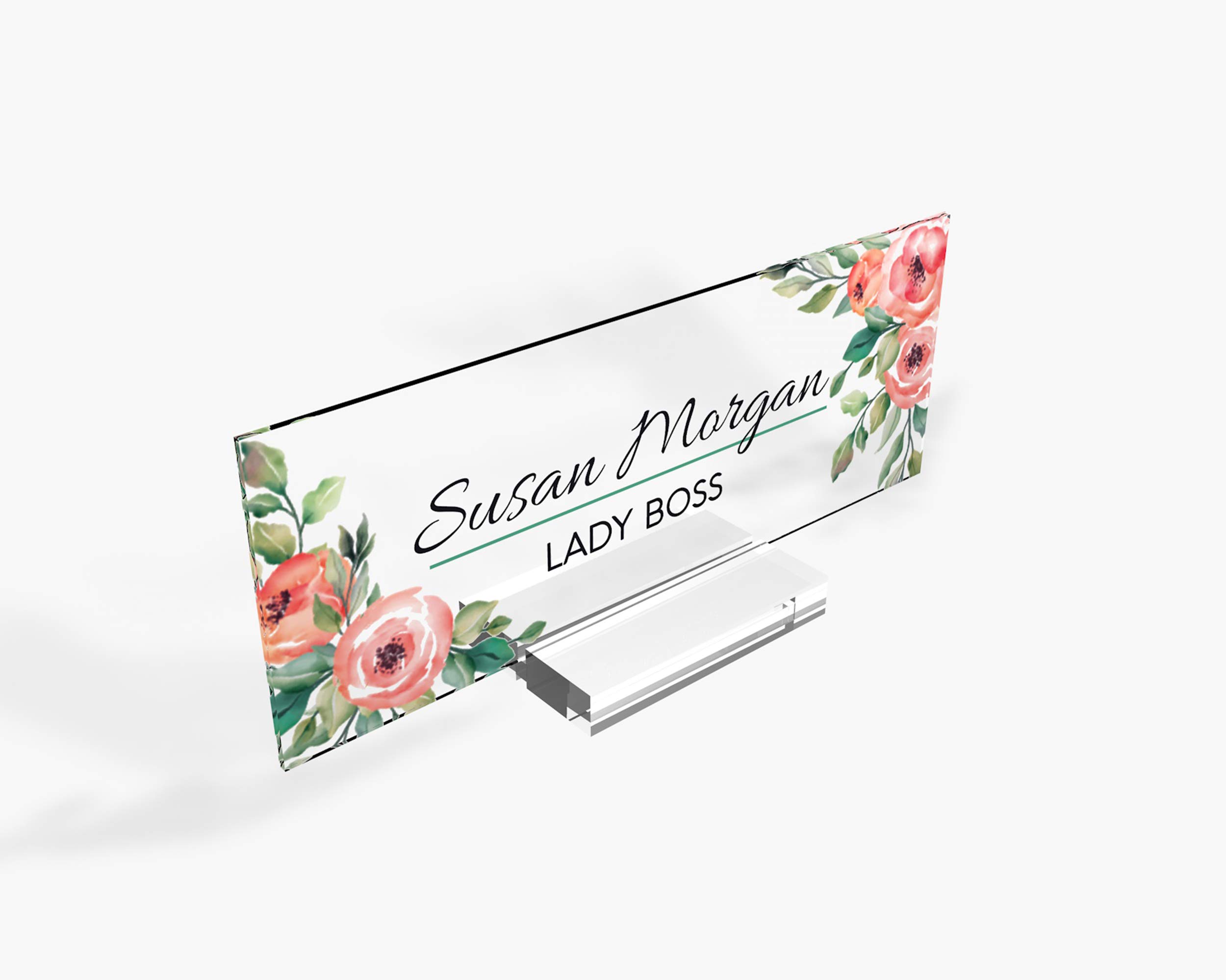 Personalized Teacher Name Plate - 8”x3” Rose Acrylic Desk Sign for Classroom Decor & Gifts