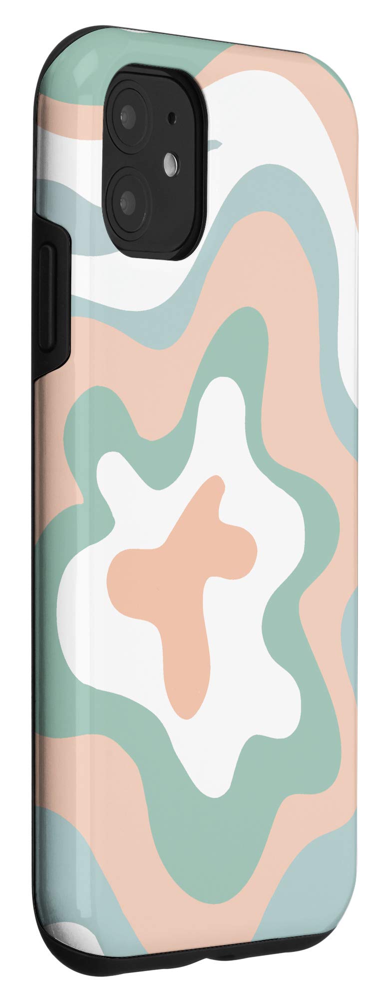 iPhone 11 Case with Retro Liquid Swirl Design - Blush Sage Coral Pink & Pale Green Abstract Pattern | Stylish Protective Cover for Daily Use, Travel & Fashion Accessories