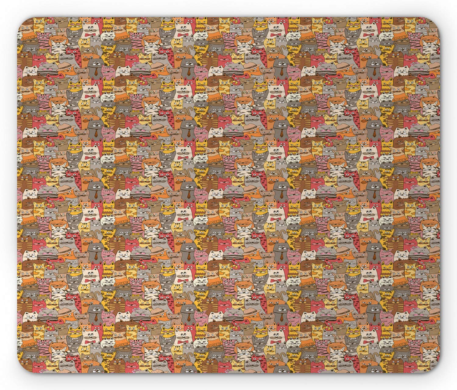 Ambesonne Non-Slip Cat Mouse Pad - Psychedelic Colorful Abstract Vintage Design with Funny Kittens, Standard Size Rubber Mousepad for Office & Gaming (Multicolor) | Perfect Gift for Cat Lovers & Computer Users