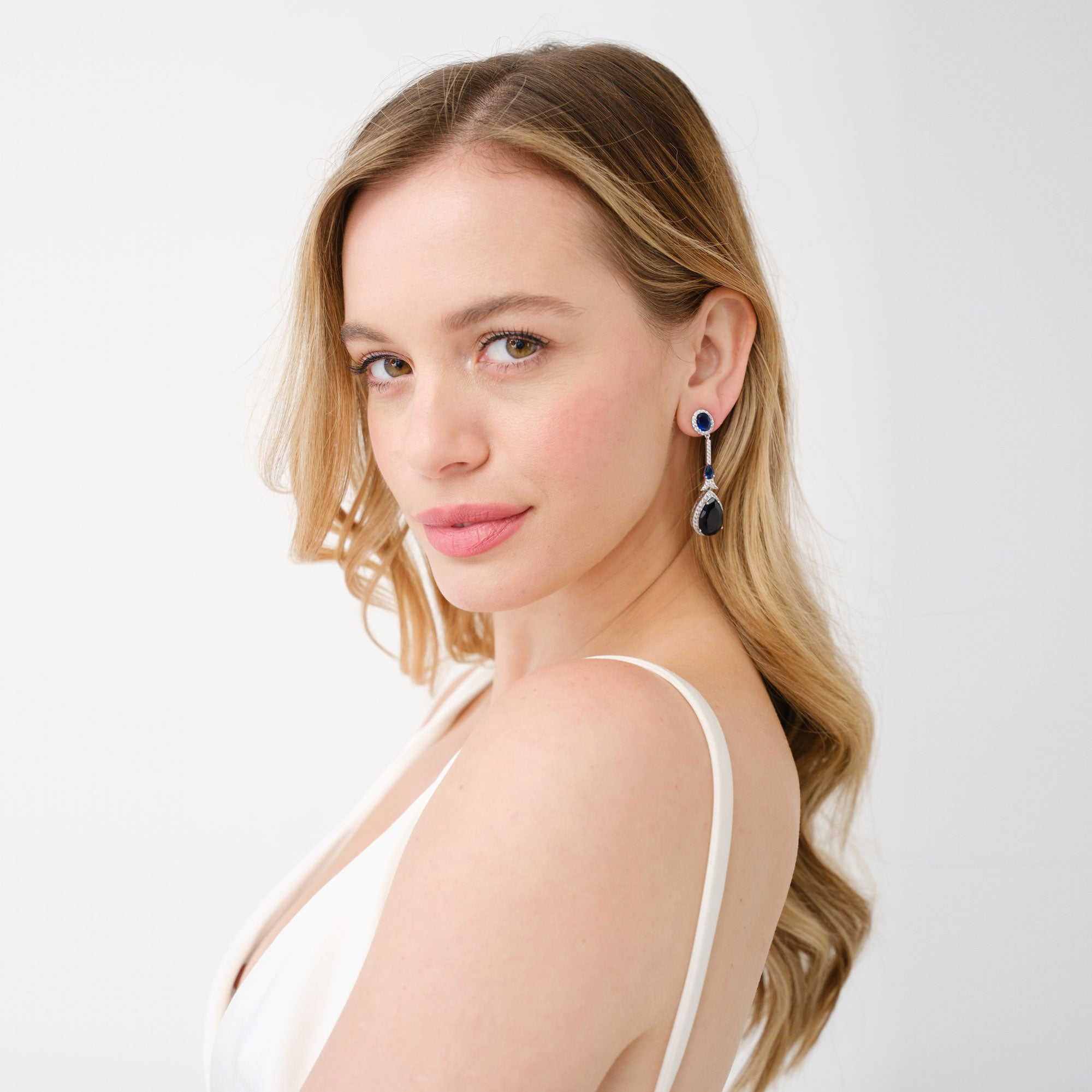 Alexandra Bridal Statement Teardrop Earrings - Blue Crystal Dangle Earrings for Wedding, Prom & Formal Events | Elegant Evening Jewelry for Women