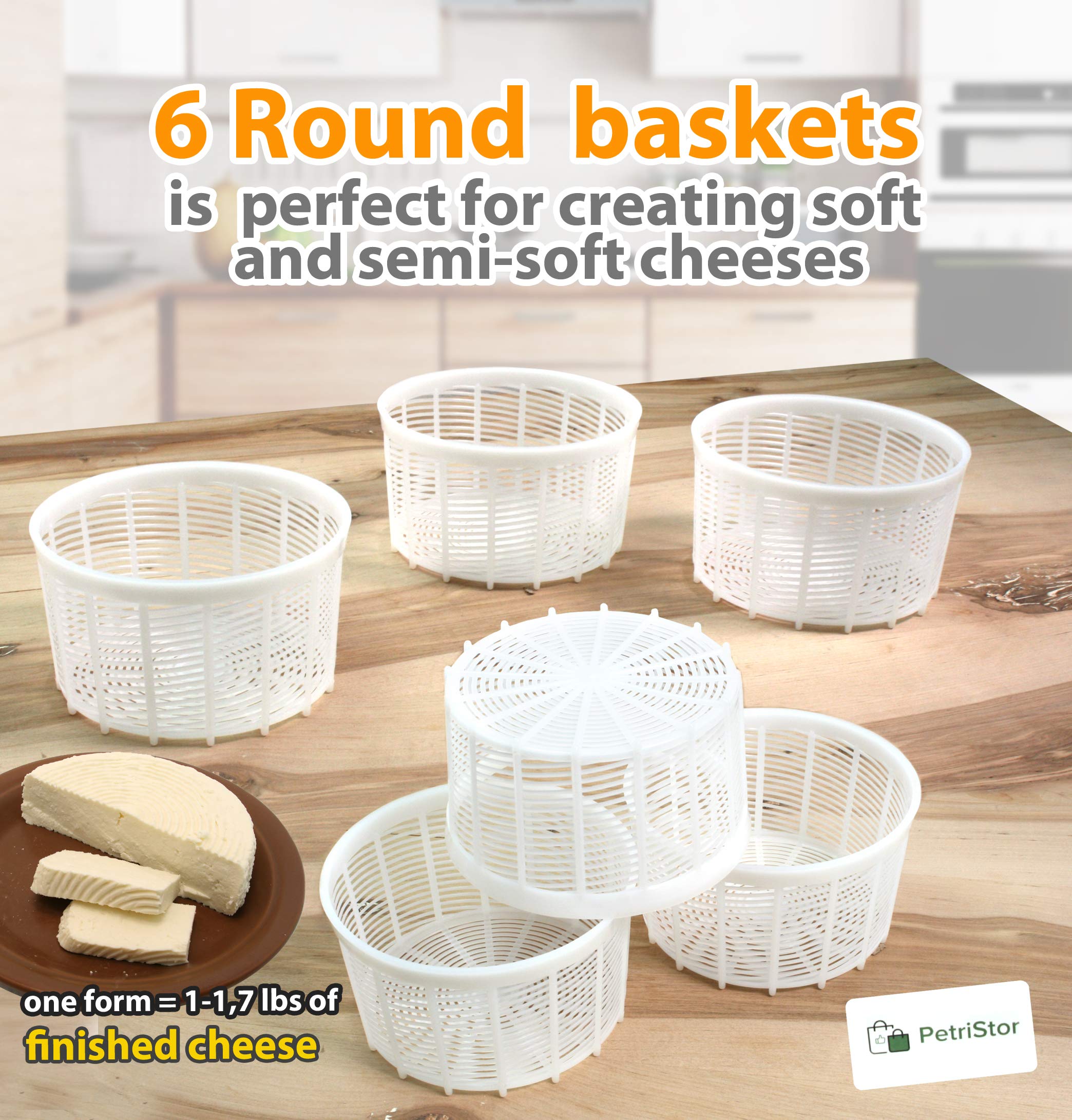 6-Piece Soft Cheese Mold Set for Homemade Cheese Making - 1.25QT Small Cheese Basket Mold for Feta, Ricotta & Cream Cheese - DIY Cheese Making Supplies - Perfect for Artisan Cheesemaking at Home (Molde Para Queso Fresco Casero) - Great for Gifts, Cooking Classes & Farmhouse Kitchens