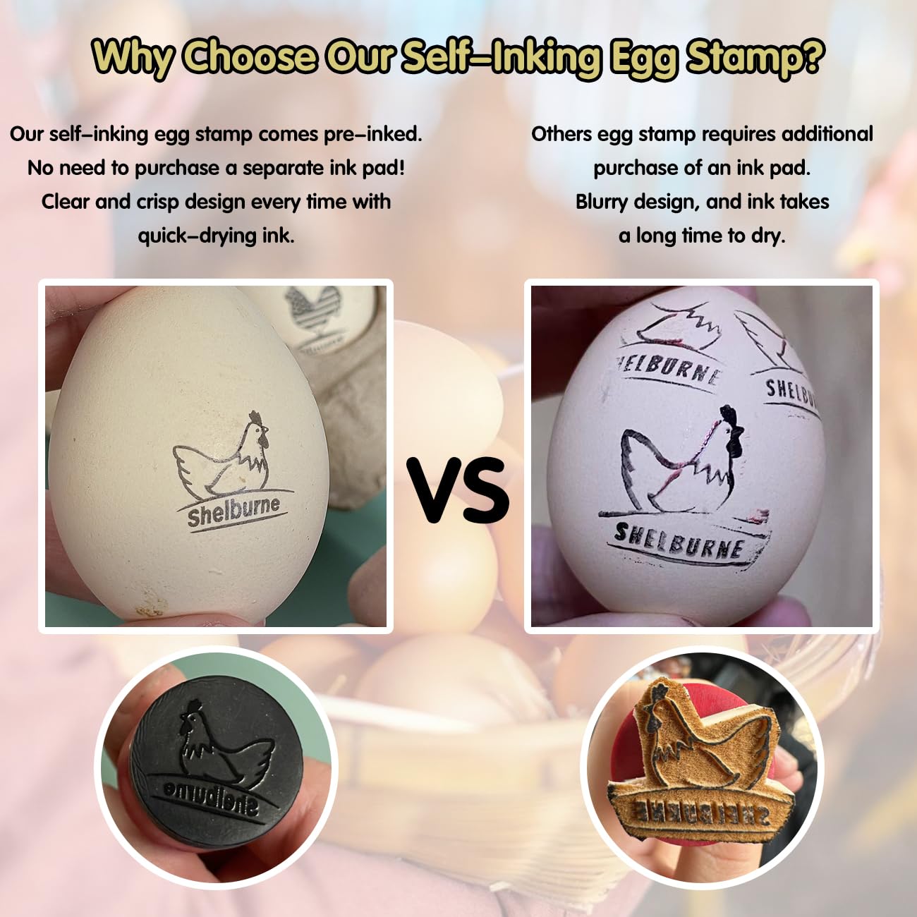 Personalized Egg Stamps for Fresh Eggs - Custom Wooden Egg Stamper with Fun & Unique Designs - 2 Handle Options - Perfect for Farm Fresh Eggs, Easter Decorations & DIY Egg Labeling (MTJDYZ20235115)