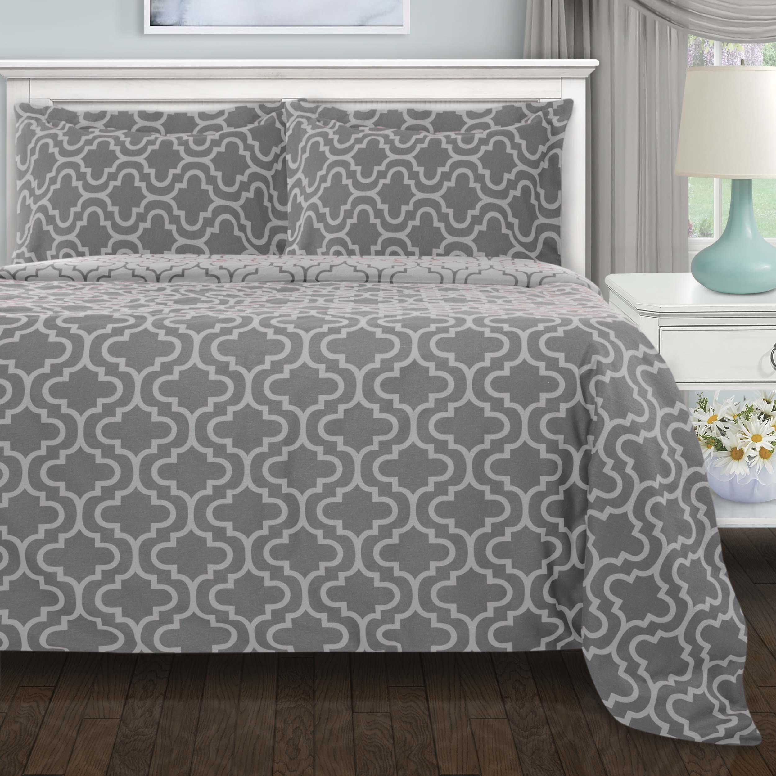 Premium Cotton Flannel Trellis Duvet Cover Set - Soft & Cozy Queen/King Size Bedding - Perfect for Winter Warmth & Farmhouse Bedroom Decor