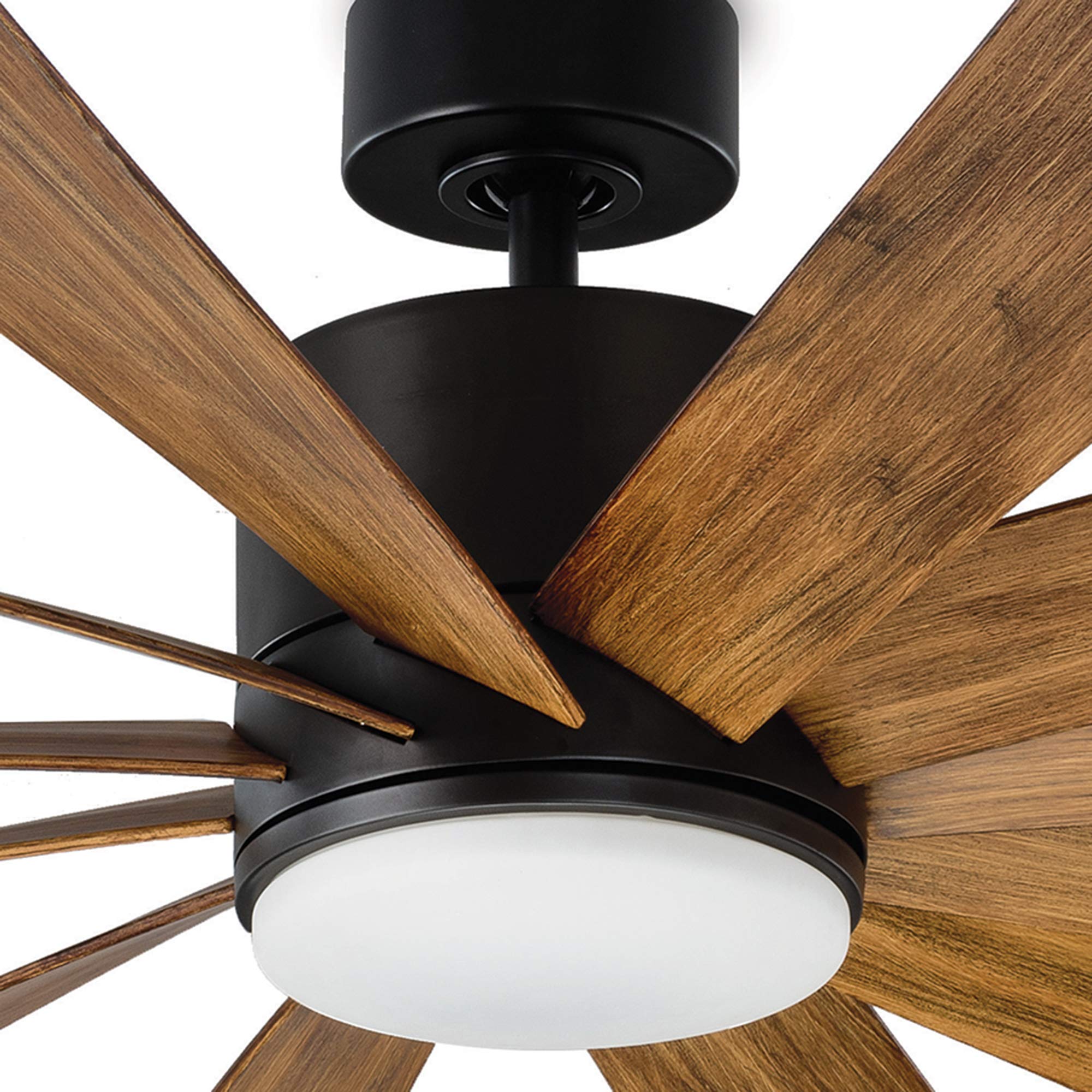 Windflower 80in Smart Ceiling Fan with 12 Blades, Matte Black Distressed Koa Finish, 3500K LED Light Kit, Wall Control, Alexa & App Compatibility - Perfect for Living Rooms, Bedrooms, and Outdoor Patios