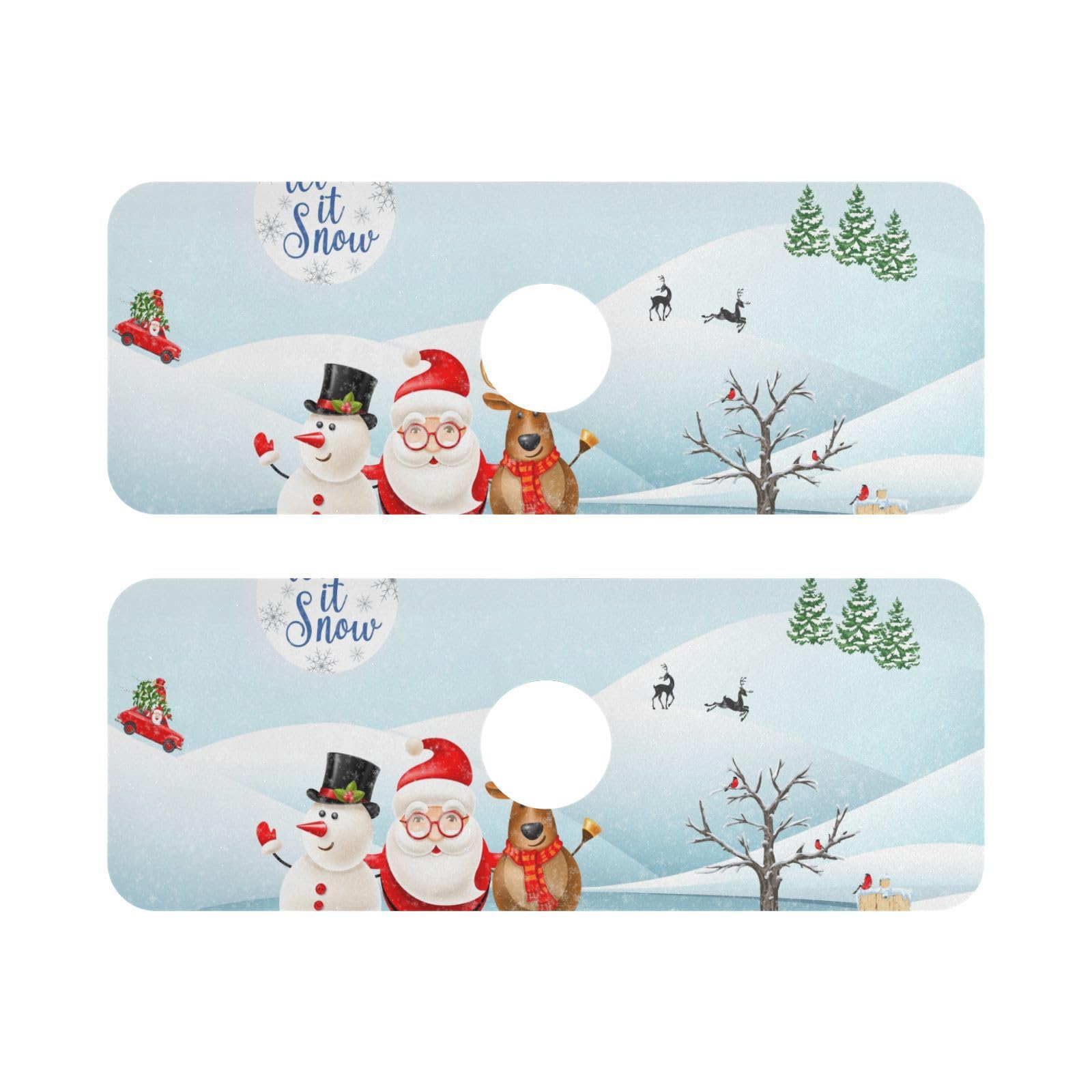 Non-Slip Sink Splash Guard Mat - Absorbent Drip Catcher for Kitchen & Bathroom Faucets (14.7x5.4 Inch, 2PCS) - Trimmable Design Fits RV, Bar Sinks - Perfect for Winter & Holiday Decor (Christmas Snowman Theme)